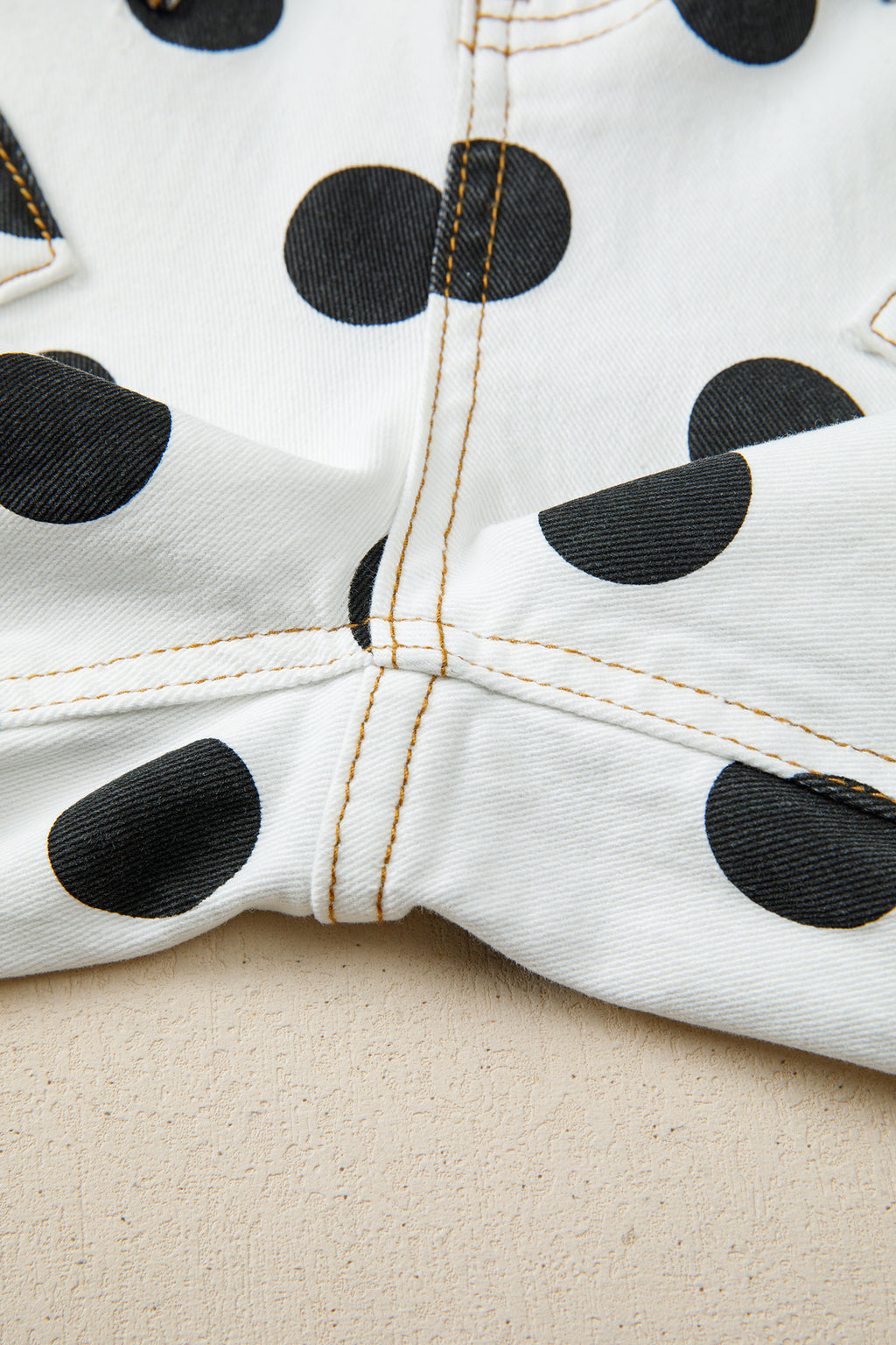 Polka Dot Print Bow Detail Pocketed Loose Jeans | White & Sky Blue
