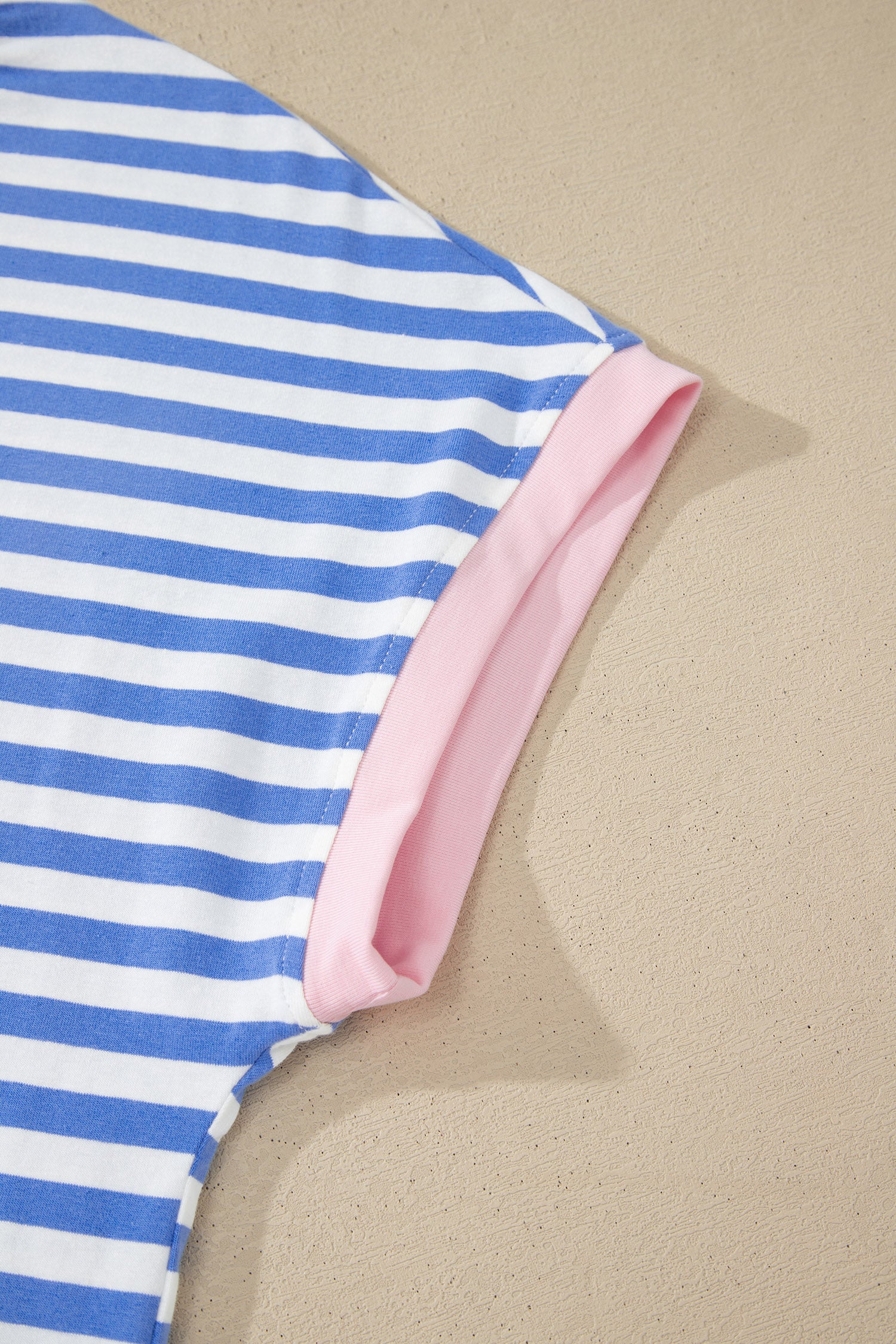 Sky Blue Stripe Contrast Trim Crew Neck Tee & Knot Shorts Co-ord Set