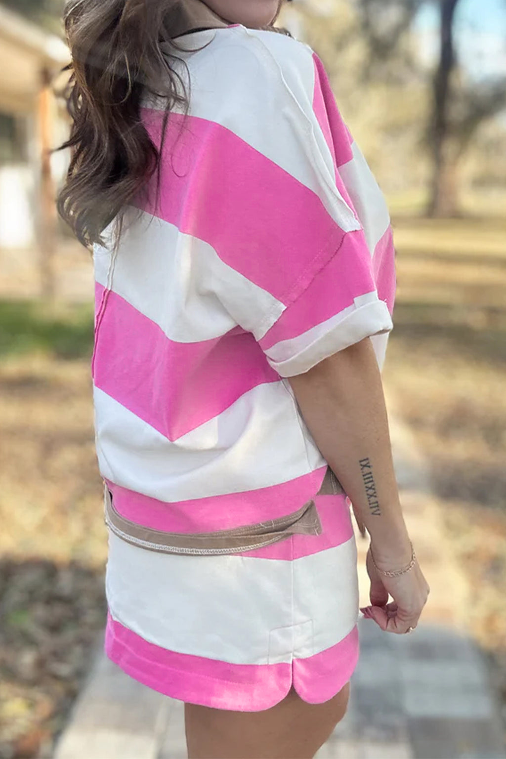 Rose Stripe Colourblock Polo Tee & Drawstring Mini Skirt Set | UK 8–22