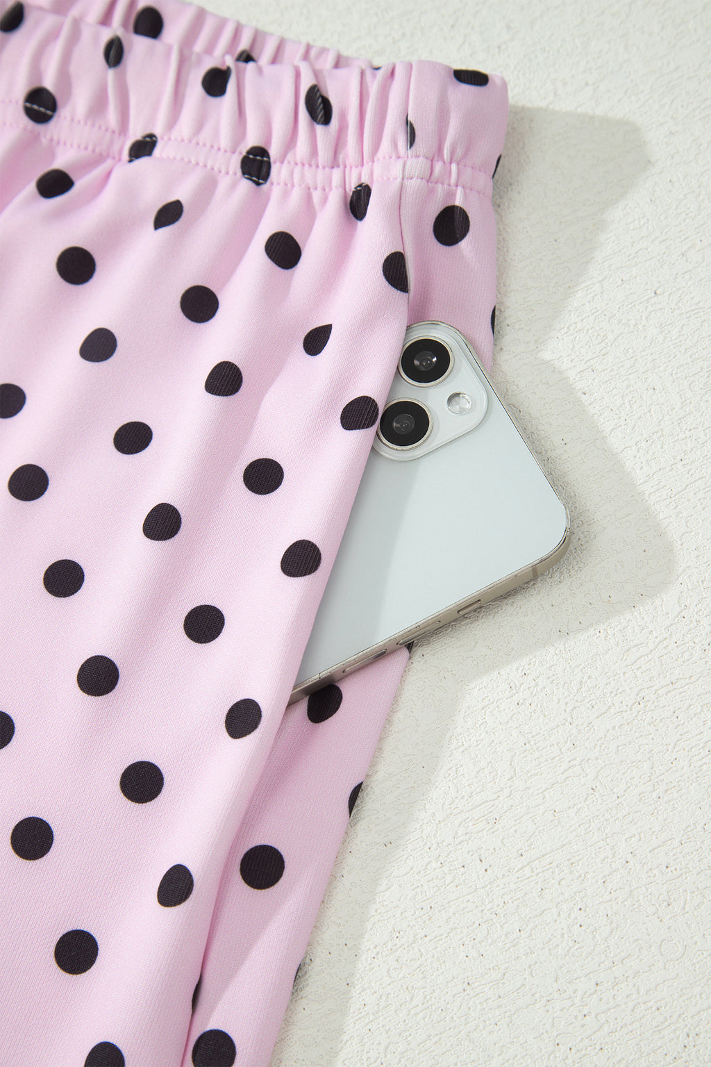 Polka Dot Halter Co-ord Short Set Drawstring Elastic Waist | Brown & Pink