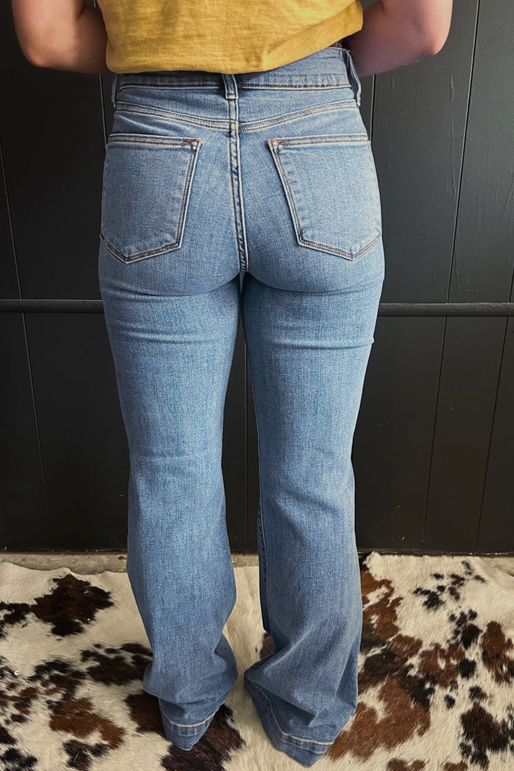 Shop Dusk Blue 2 Button High Waist Piping Trim Bootcut Jeans at LivelyLooks