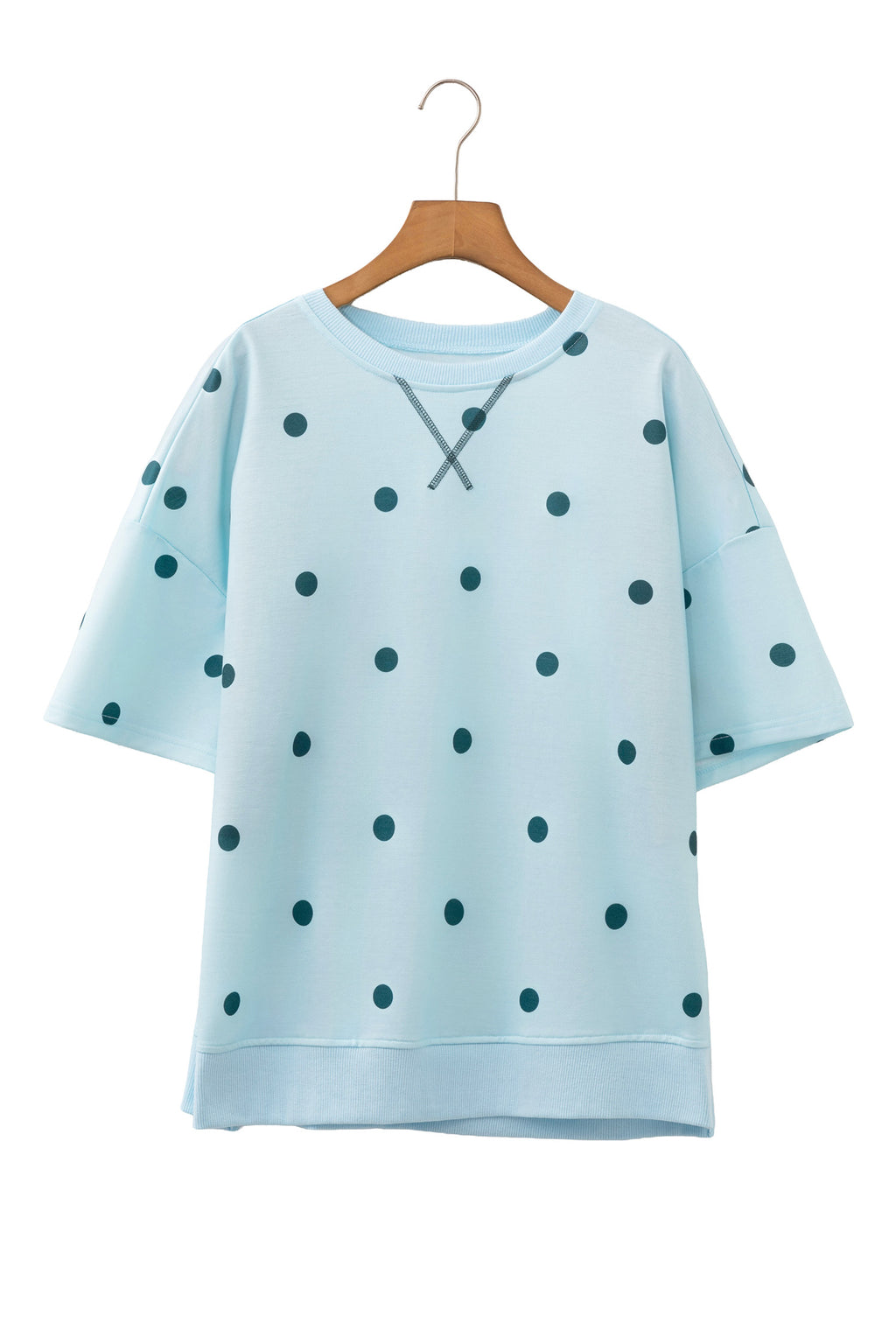 Women's Polka Dot Oversized Tee Crossed Seam Detail Yellow Sky Blue S-XL