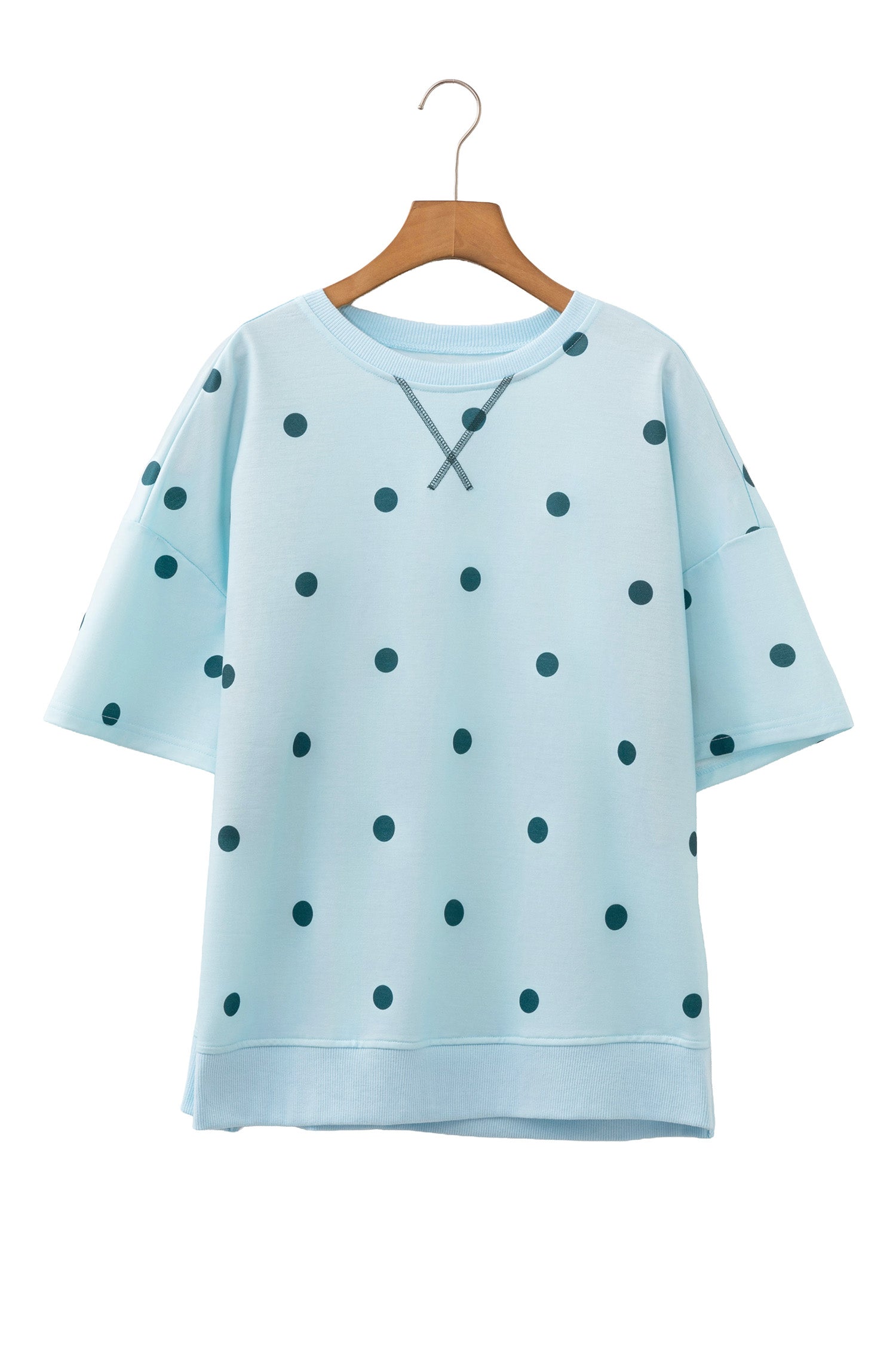 Women's Polka Dot Oversized Tee Crossed Seam Detail Yellow Sky Blue S-XL