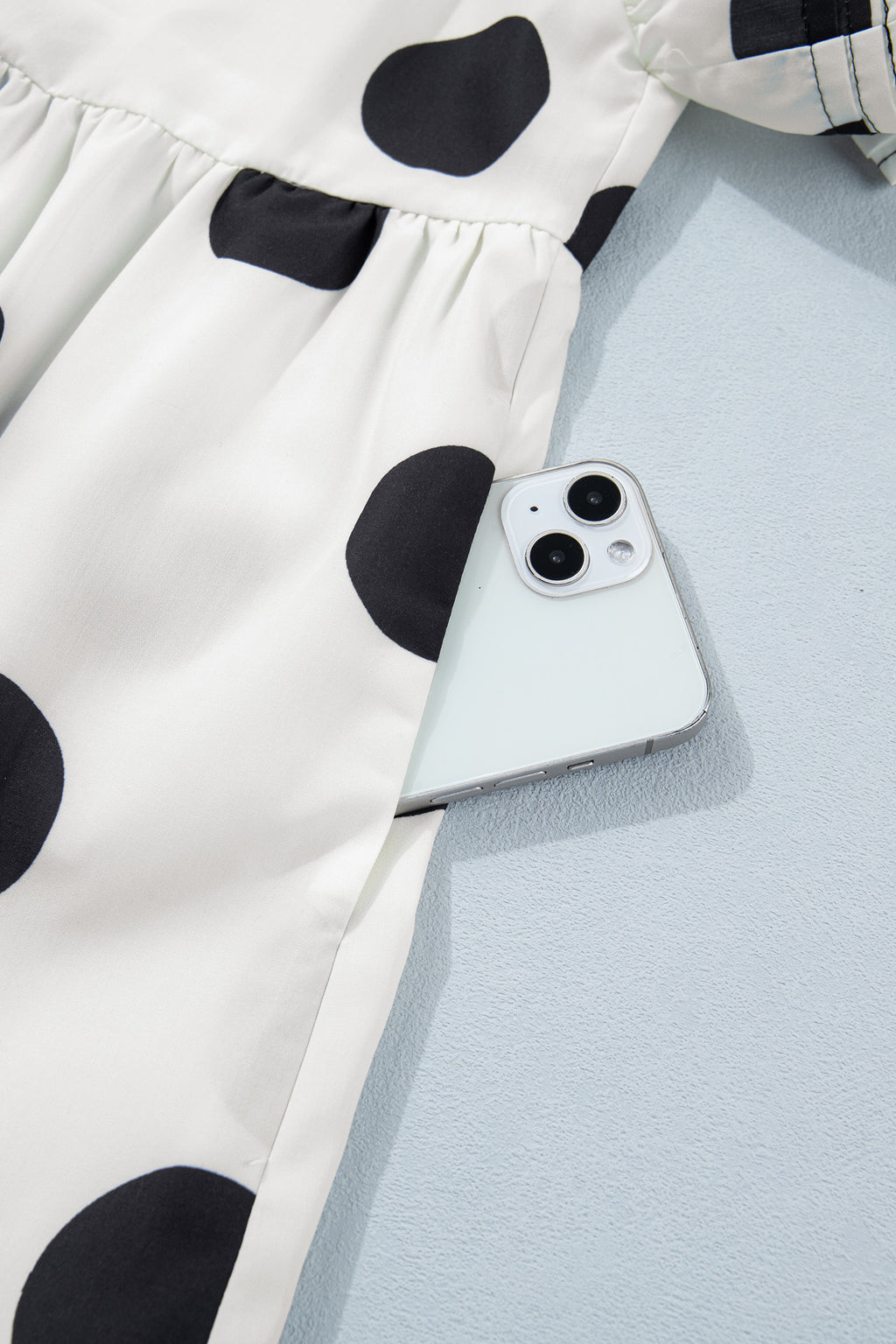 White Polka Dot Half Button Ruffled Short Sleeve Loose Mini Dress S-XL