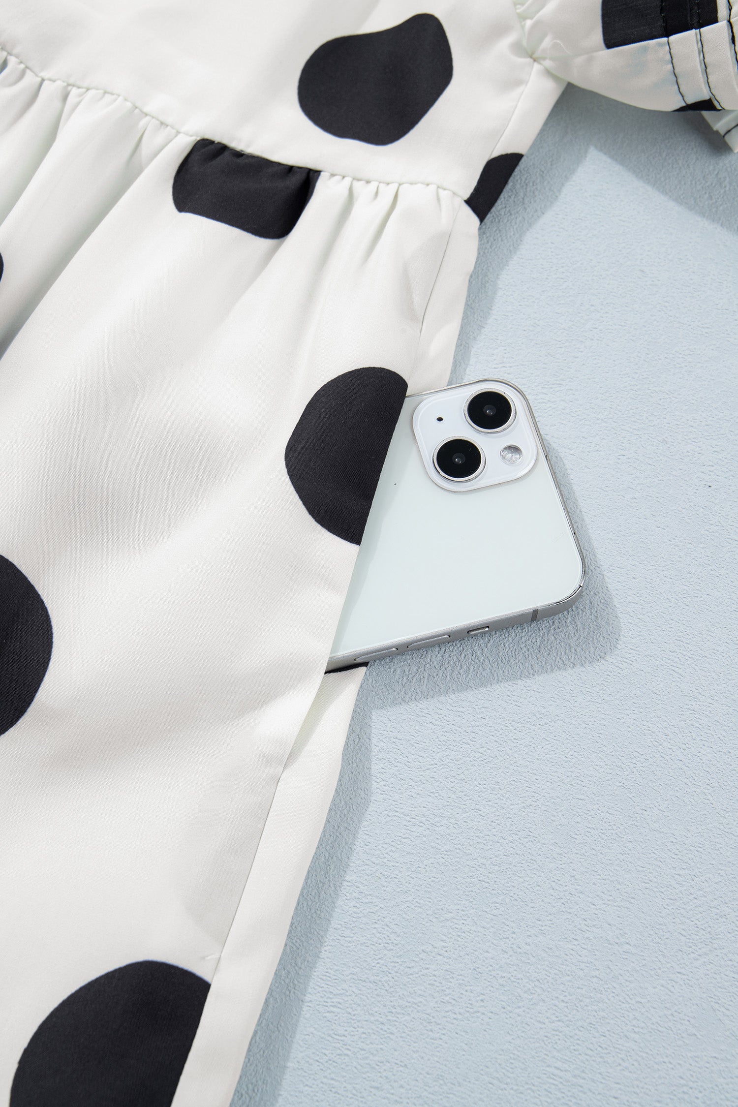 White Polka Dot Half Button Ruffled Short Sleeve Loose Mini Dress S-XL