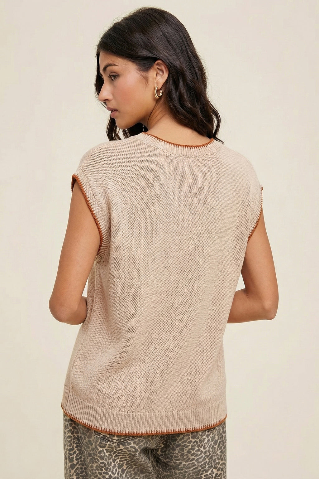 LivelyLooks HOWDY Western Knit Sweater Contrast Trim Short Sleeve women's fashion