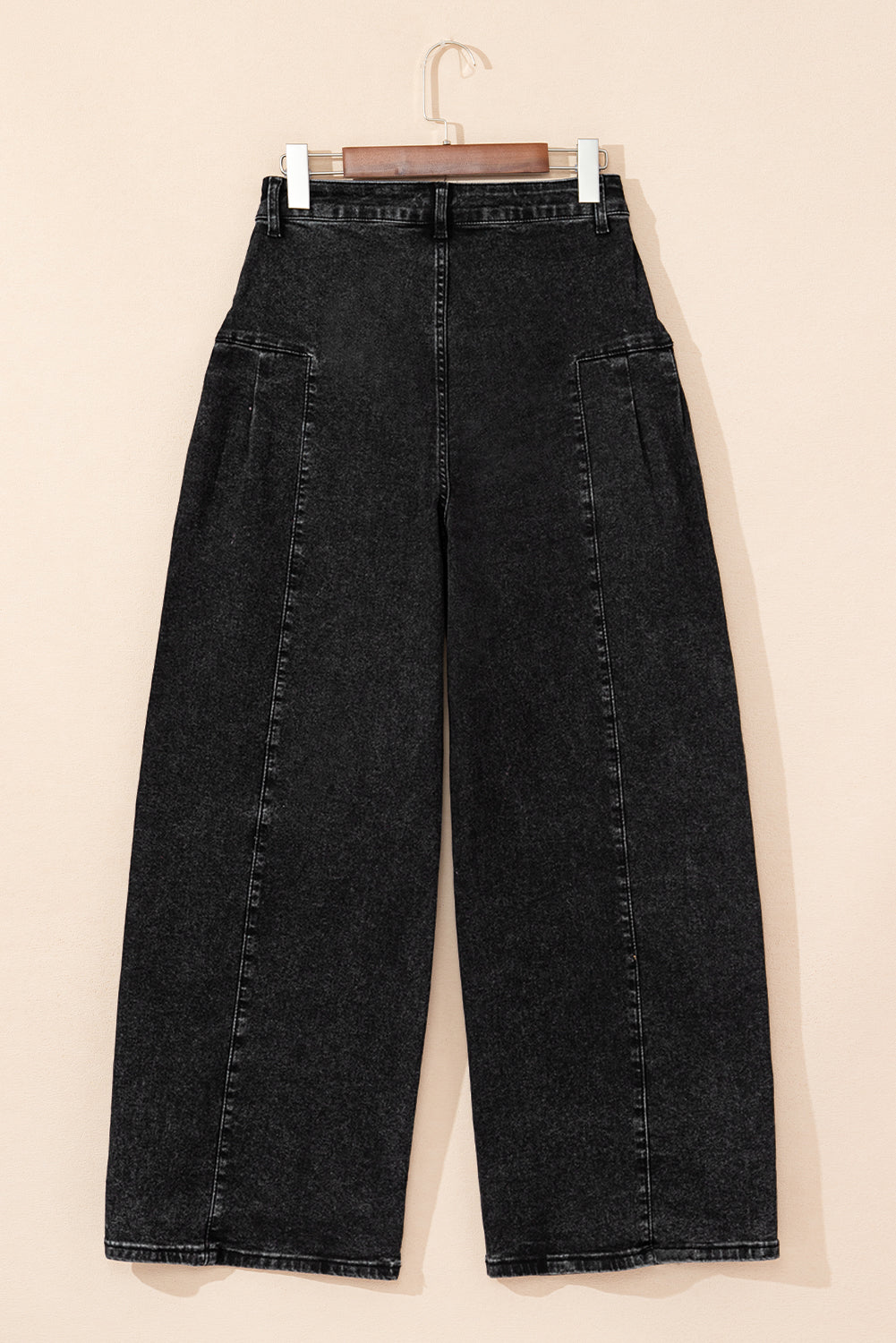 Dark Grey Pleated Wide Leg Mineral Wash Denim Pants | UK 8–18