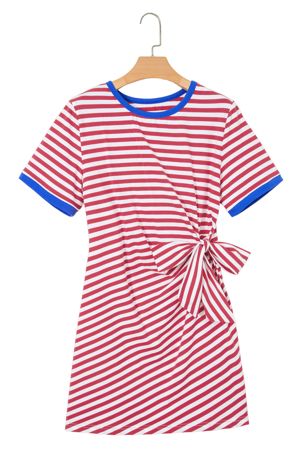 Women's Sky Blue Nautical Stripe Tie Waist Mini Dress at LivelyLooks