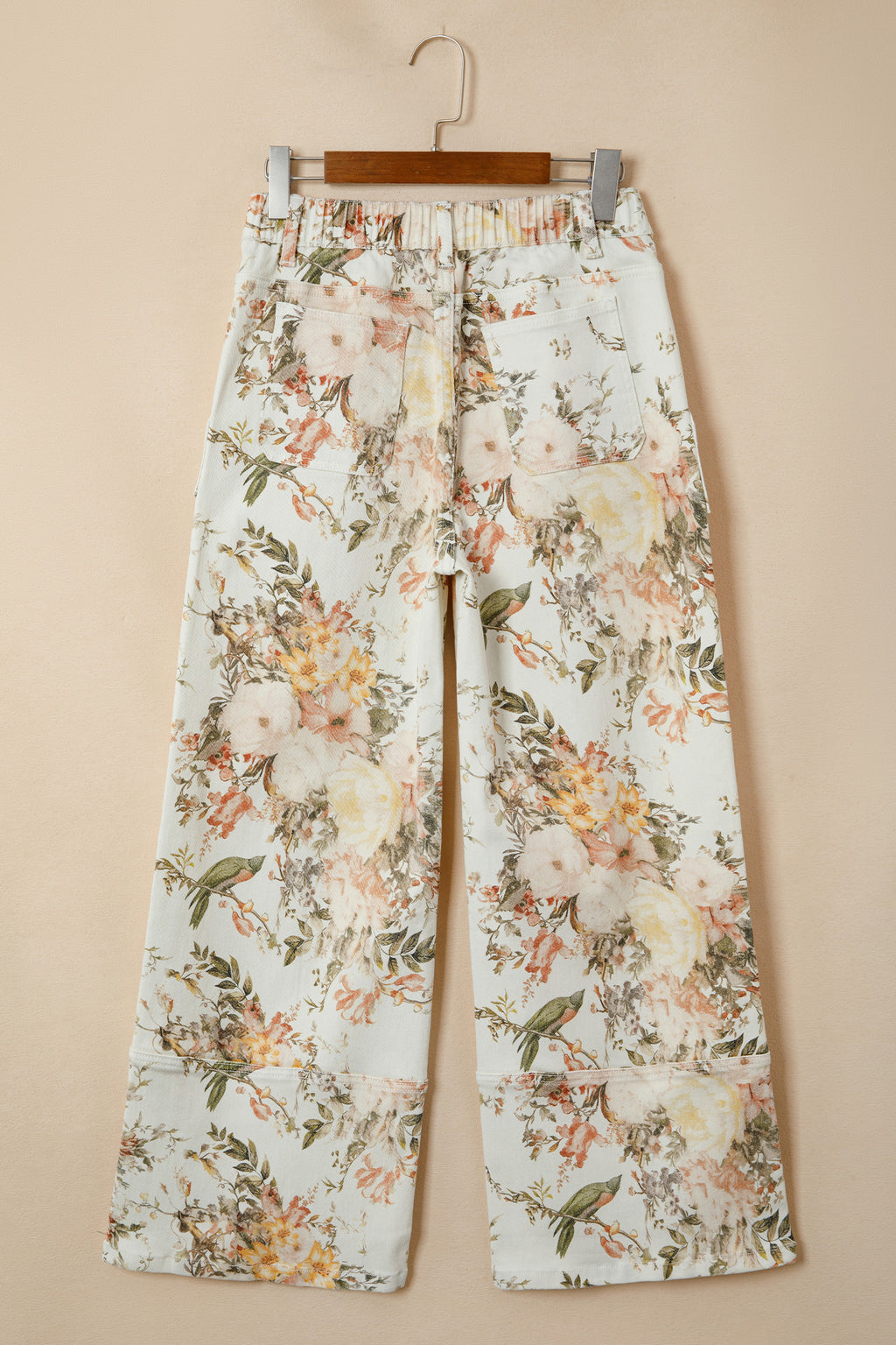 LivelyLooks Beige Vintage Style Floral Print High Waist Wide Leg Jeans women's fashion