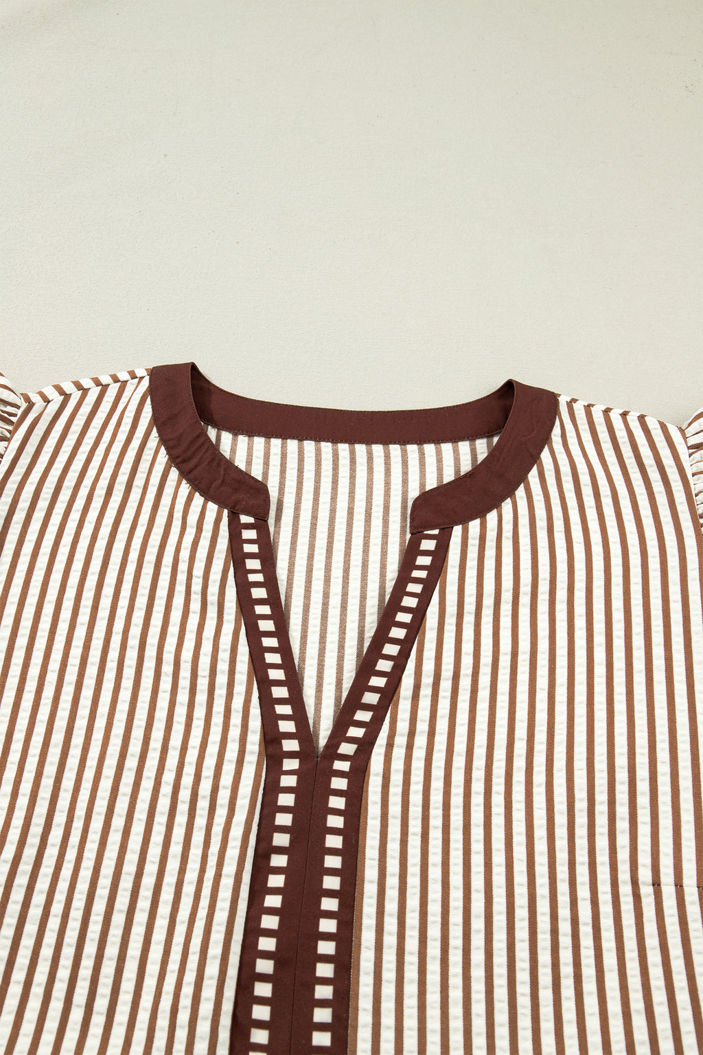 Black & Brown Stripe Plus Size Tiered Flutter Sleeve Maxi Dress