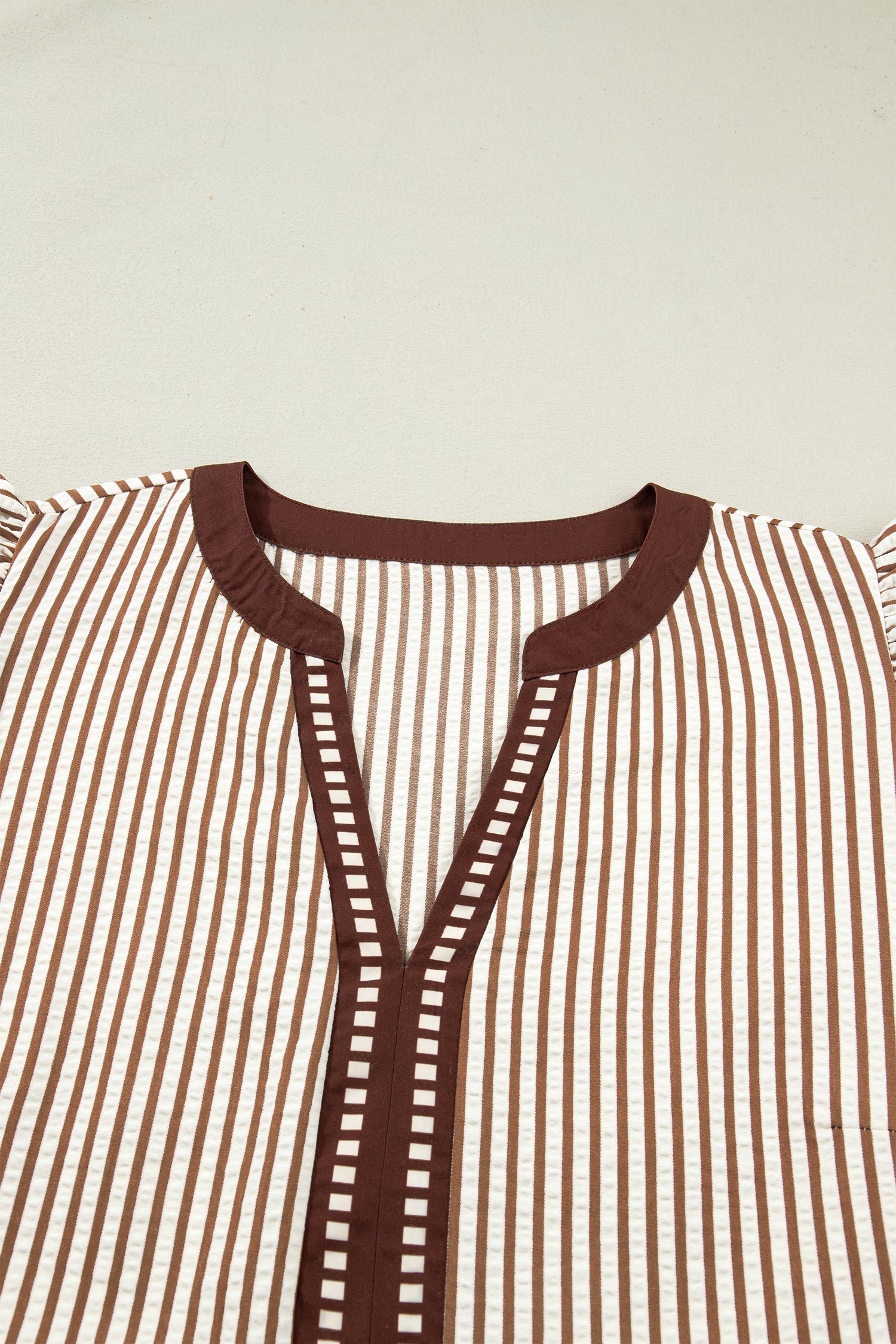 Black & Brown Stripe Plus Size Tiered Flutter Sleeve Maxi Dress