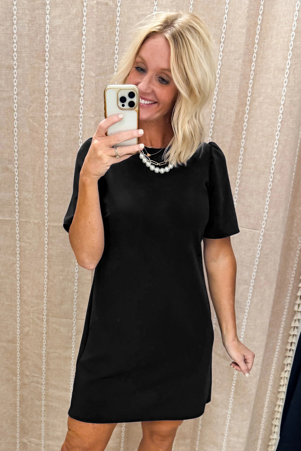 Black Bow Decor Backless Short Sleeve Shift Mini Dress S-XL