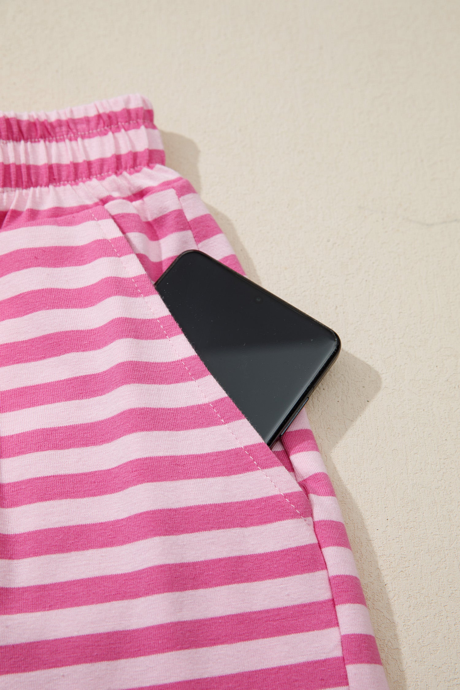 Pink Stripe Cap Sleeve Tee & Elastic Waist Shorts 2pcs Co-ord Outfit