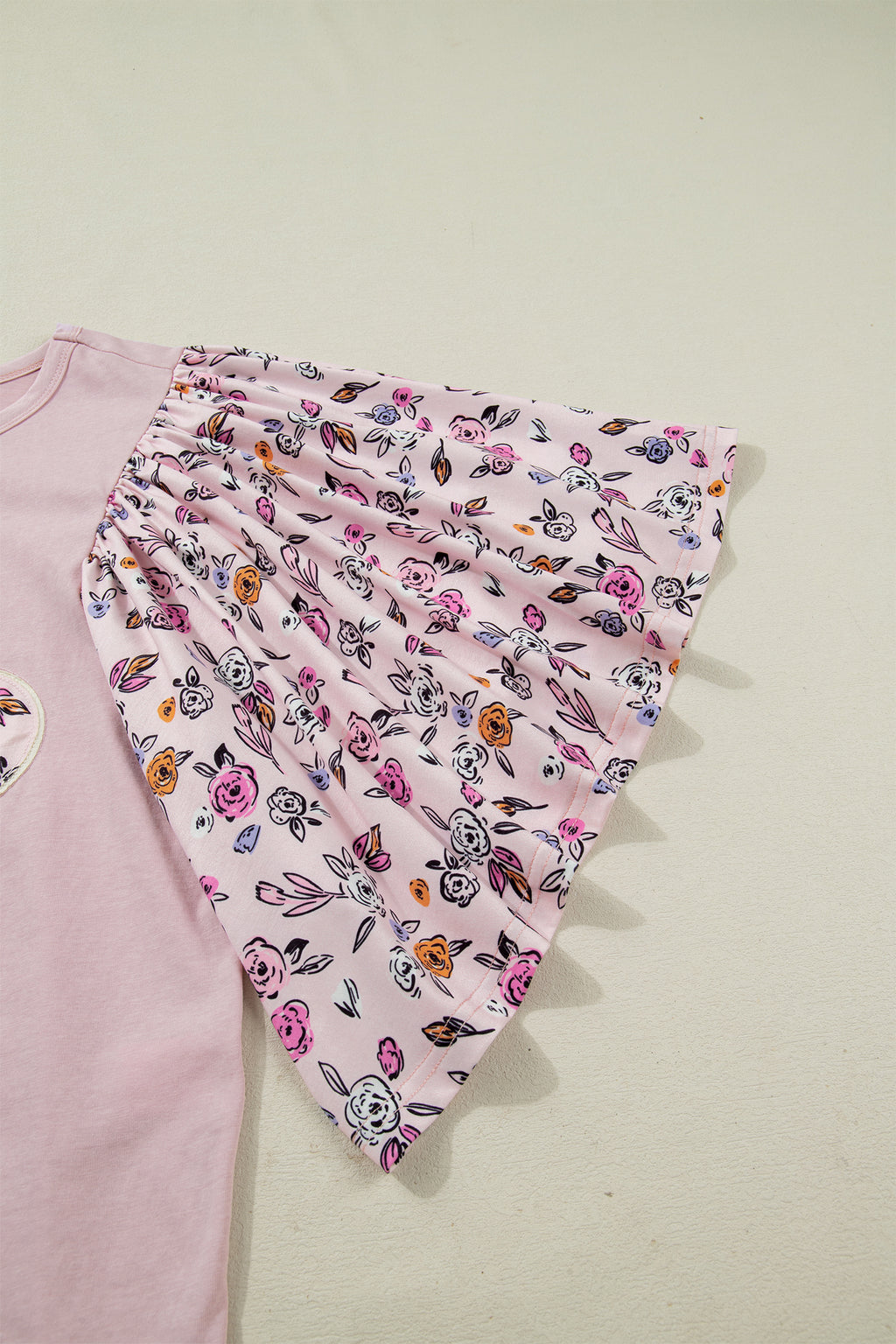 Women's Pink Contrast Floral Patched Flowy Half Sleeve Blouse at LivelyLooks