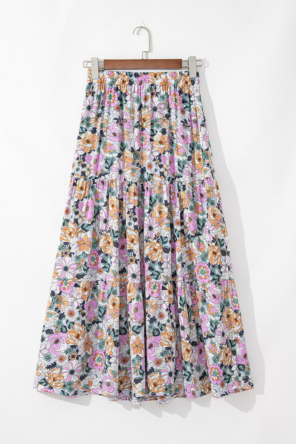Bohemian Floral Print Tiered Split Maxi Skirt