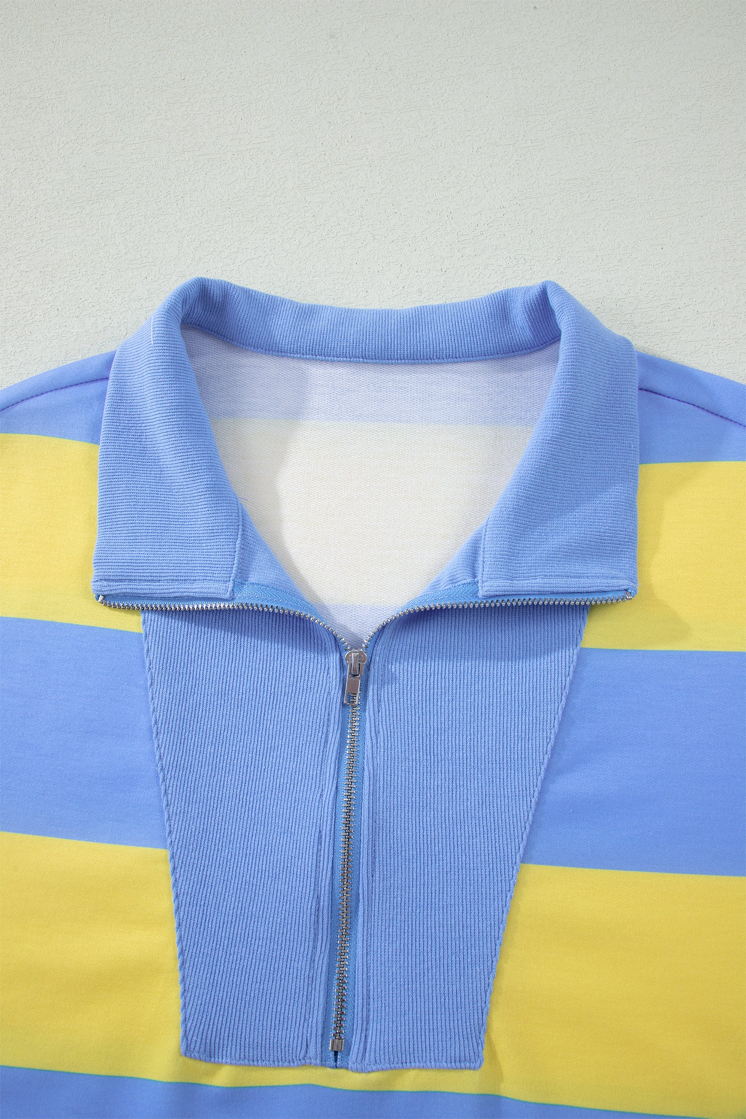 Seam Detail Half-Zip Tee & Casual Shorts Co-ord | Pink, Sky Blue & Yellow Stripe