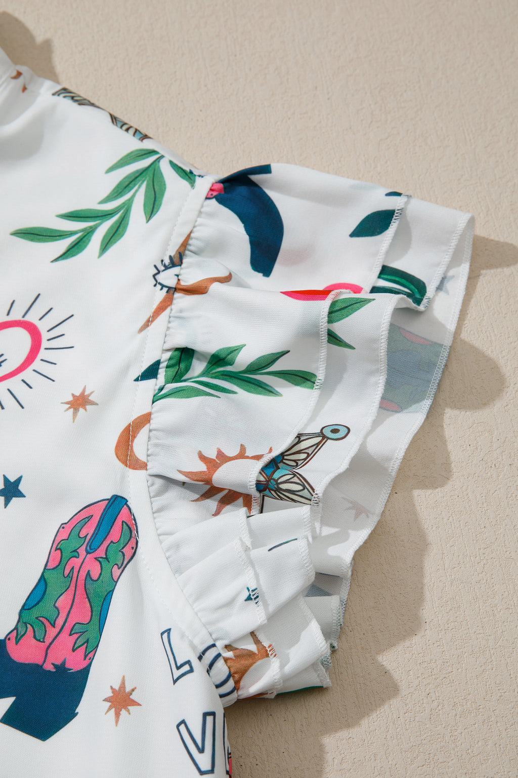 Women's White Western Print Flutter Sleeve Mini Dress | Sizes UK 8-20 at LivelyLooks