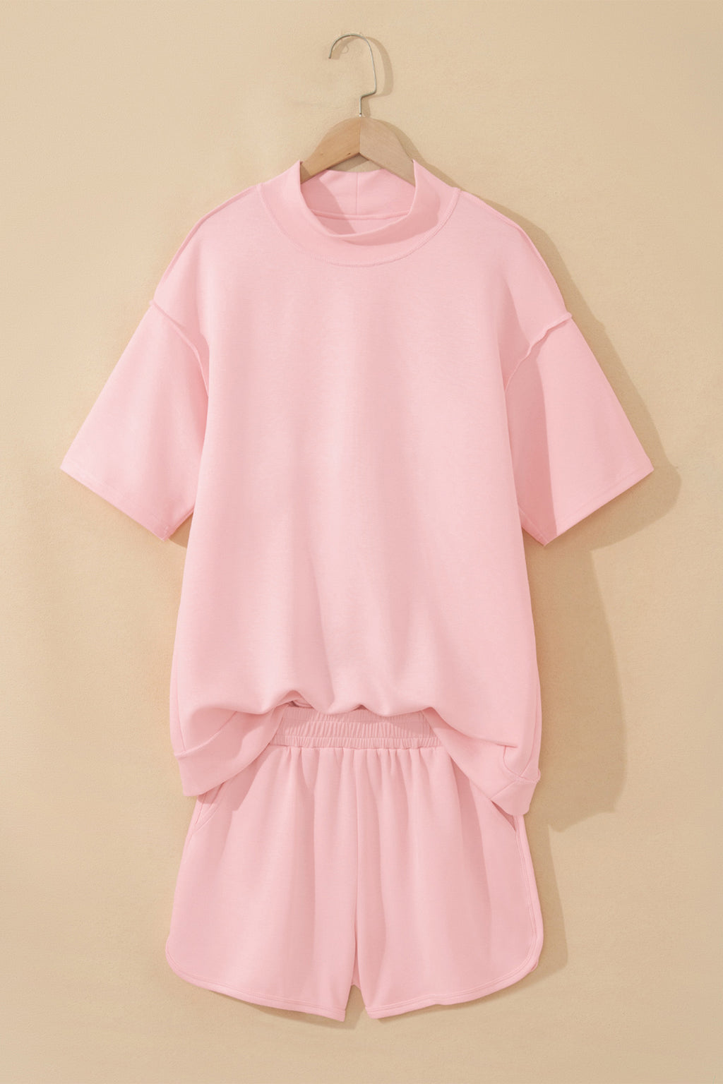 Exposed Seam Mock Neck Oversized Tee & Shorts Set – Mist Blue