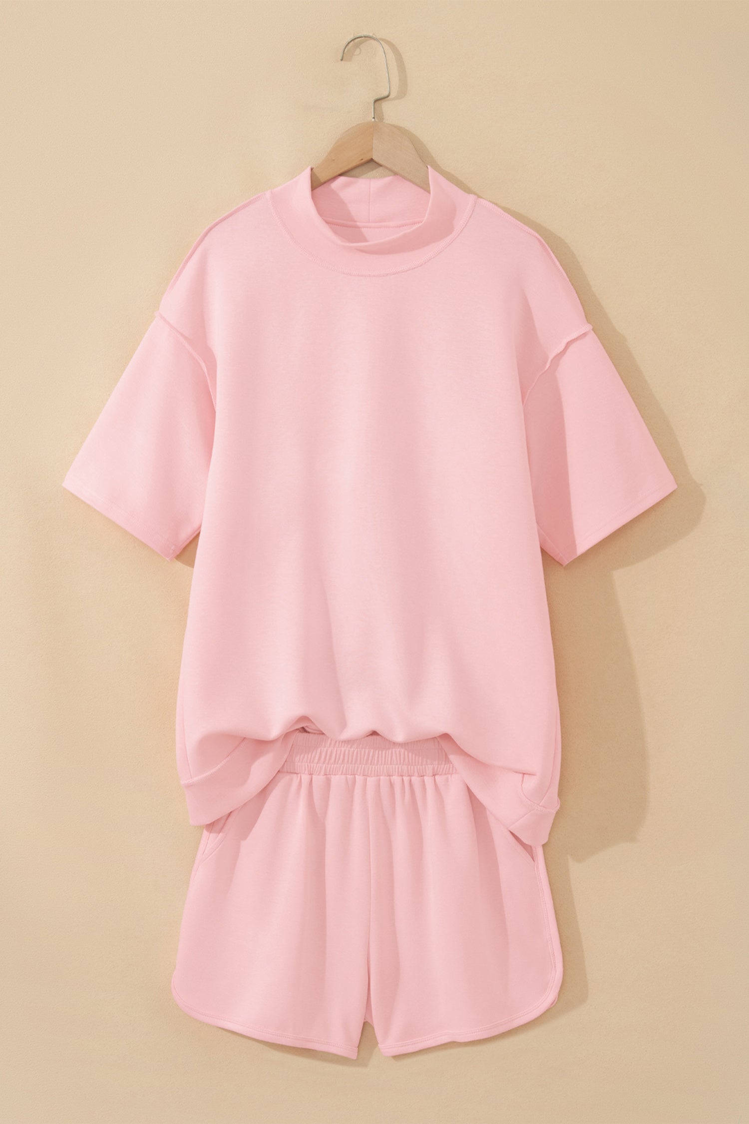 Exposed Seam Mock Neck Oversized Tee & Shorts Set – Mist Blue