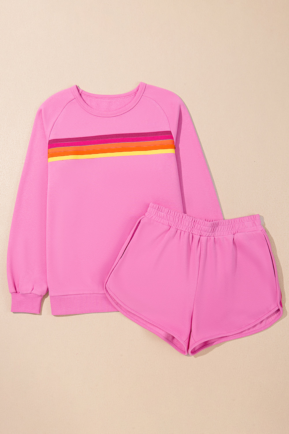 Women's Striped Accent Pullover and Shorts Two Piece Co-ord Set Casual Summer Loungewear at LivelyLooks