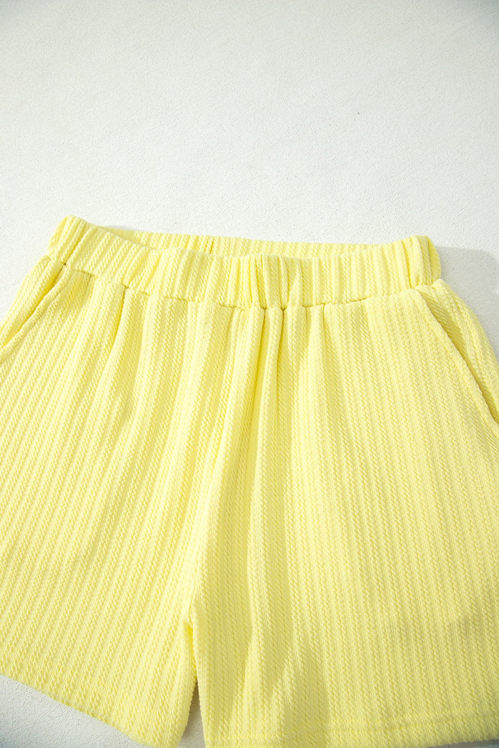 Yellow Cream Solid Textured Loose Tank & Casual Shorts Set | UK 8–22