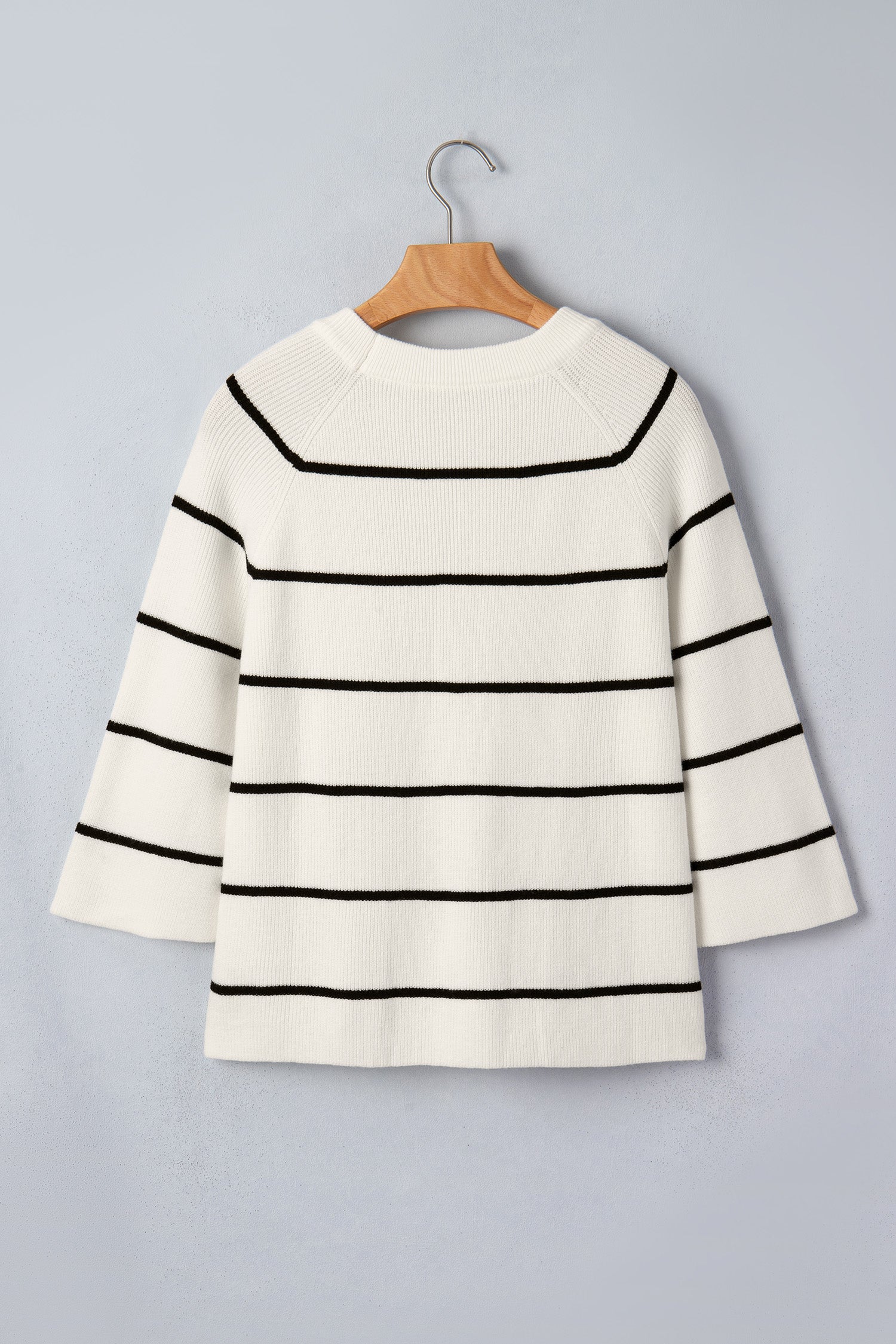 White Stripe Ribbed Knit Half Sleeve Loose Sweater Tee | Sizes S–XL
