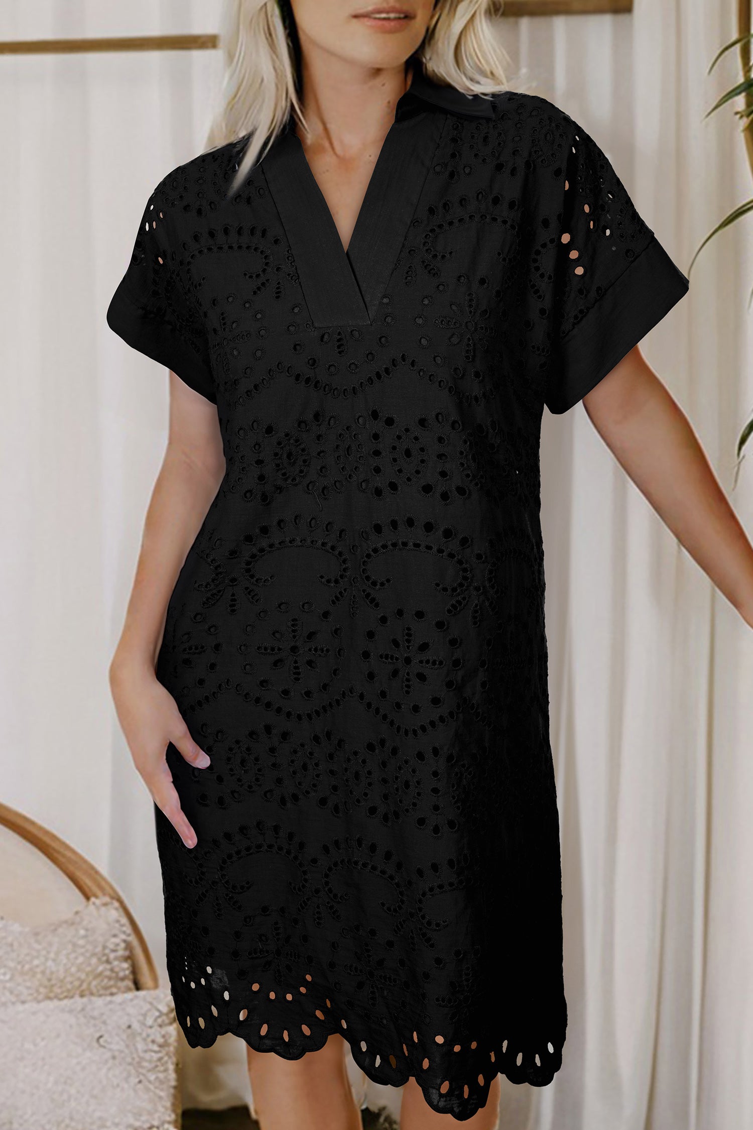 Rose Red Black Navy Eyelet Embroidered T-Shirt Mini Dress S-2XL