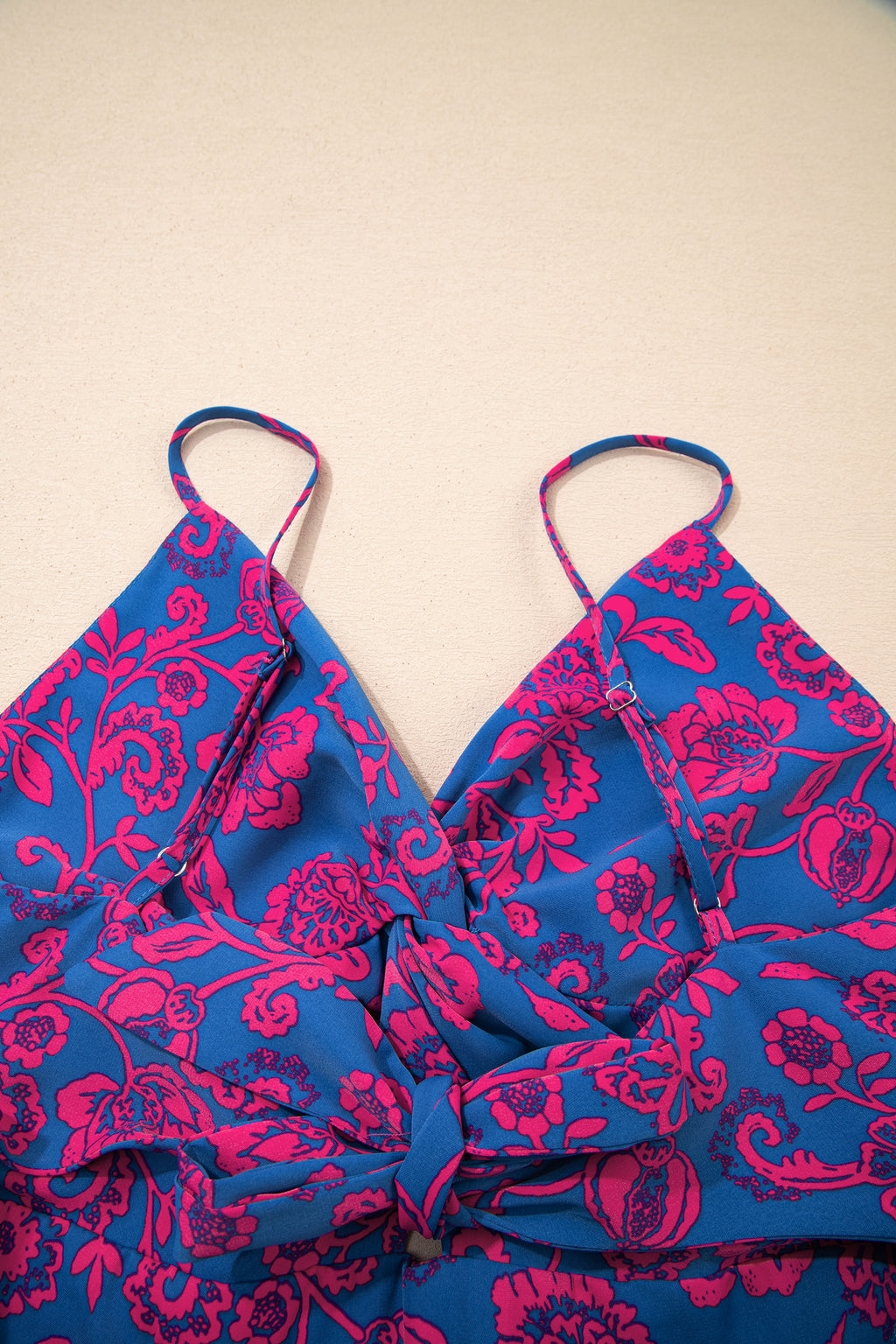 Women's Blue Floral Print Twisted V-Neck Tied Backless Maxi Dress at LivelyLooks