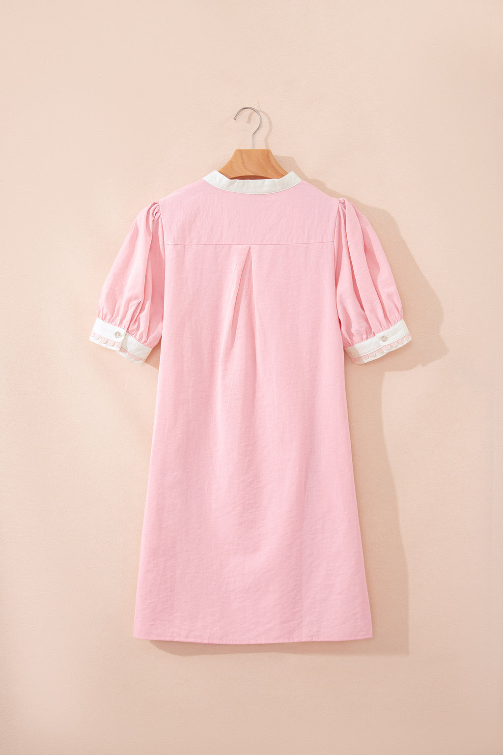LivelyLooks Scallop Colour Block Trim Puff Sleeve Mini Dress Pink & Green women's fashion