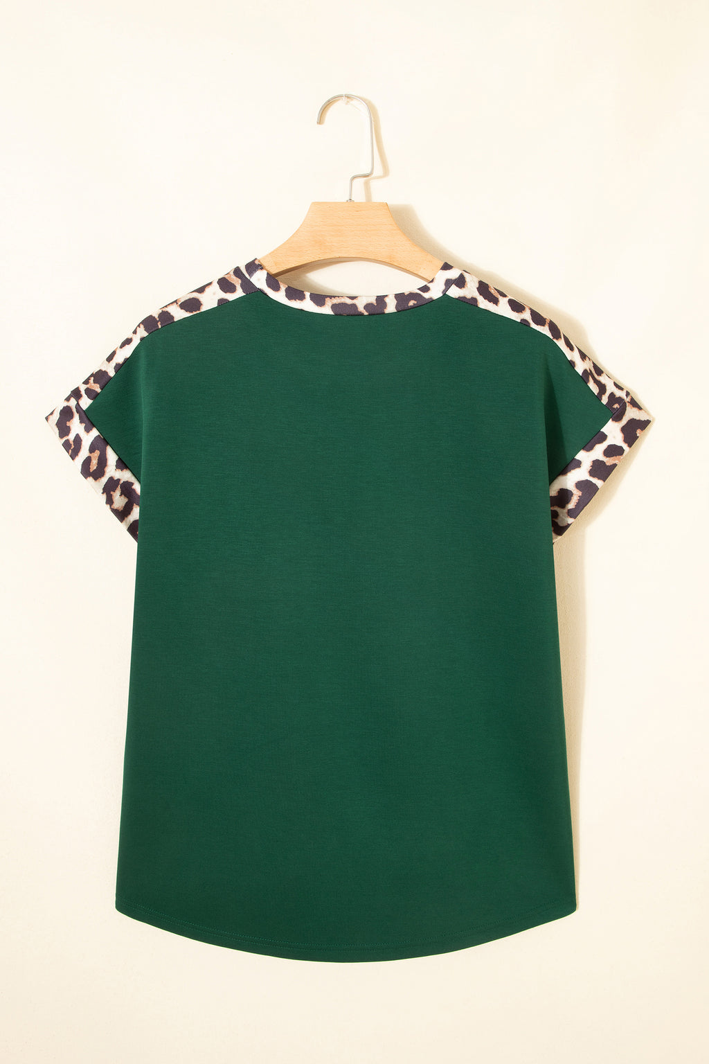 Leopard Trim Loose T-Shirt Green & Beige Relaxed Fit S-XL