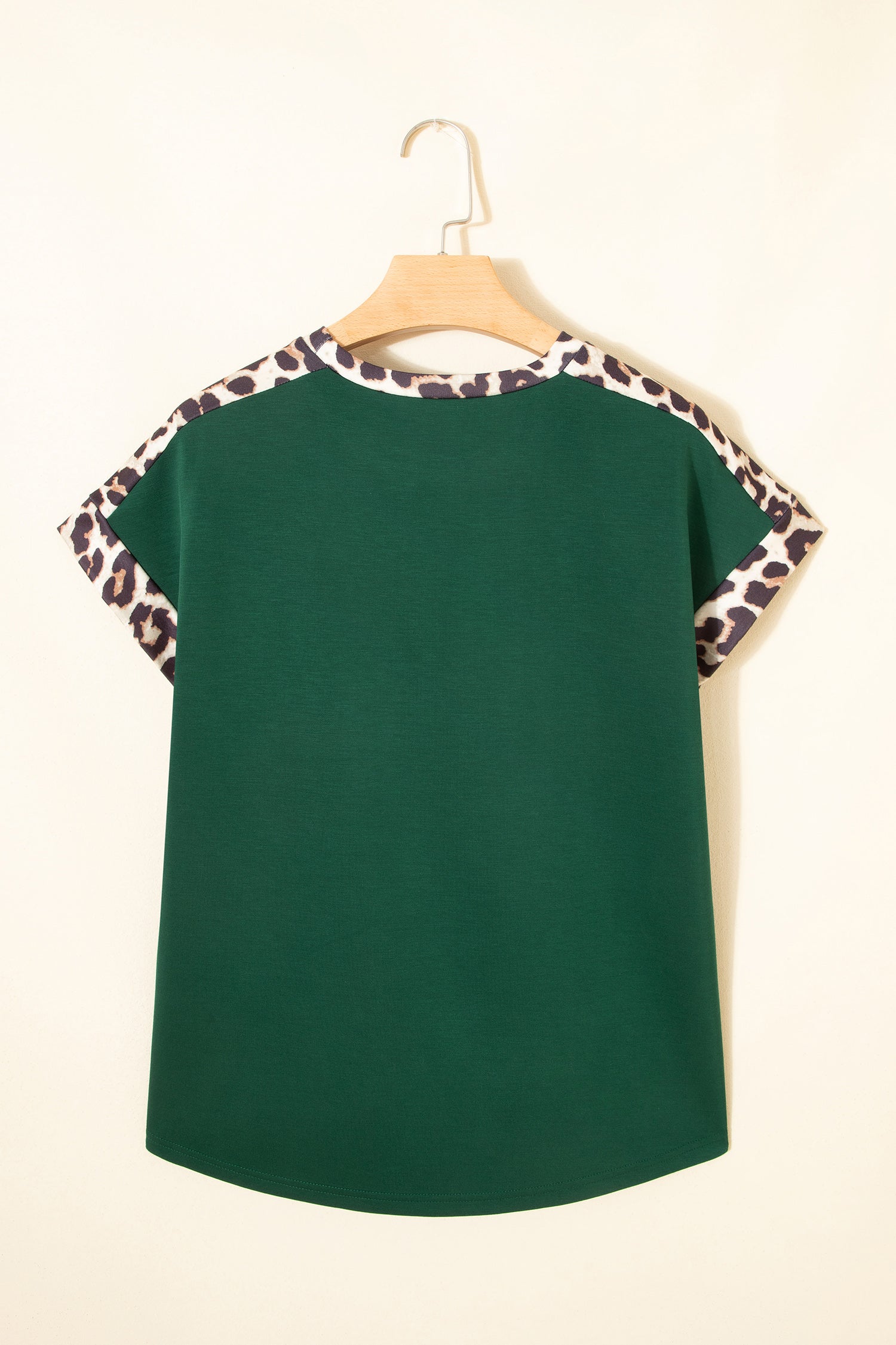 Leopard Trim Loose T-Shirt Green & Beige Relaxed Fit S-XL