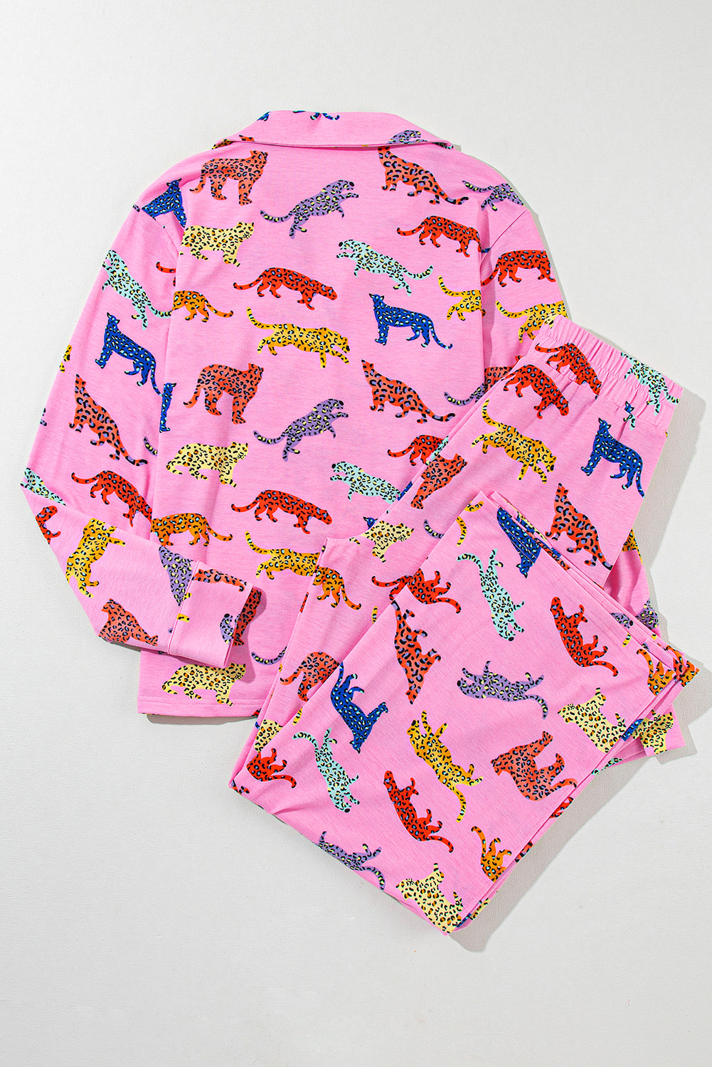 Pink Cheetah Print Pyjama Set | Shirt & Wide Leg Trousers