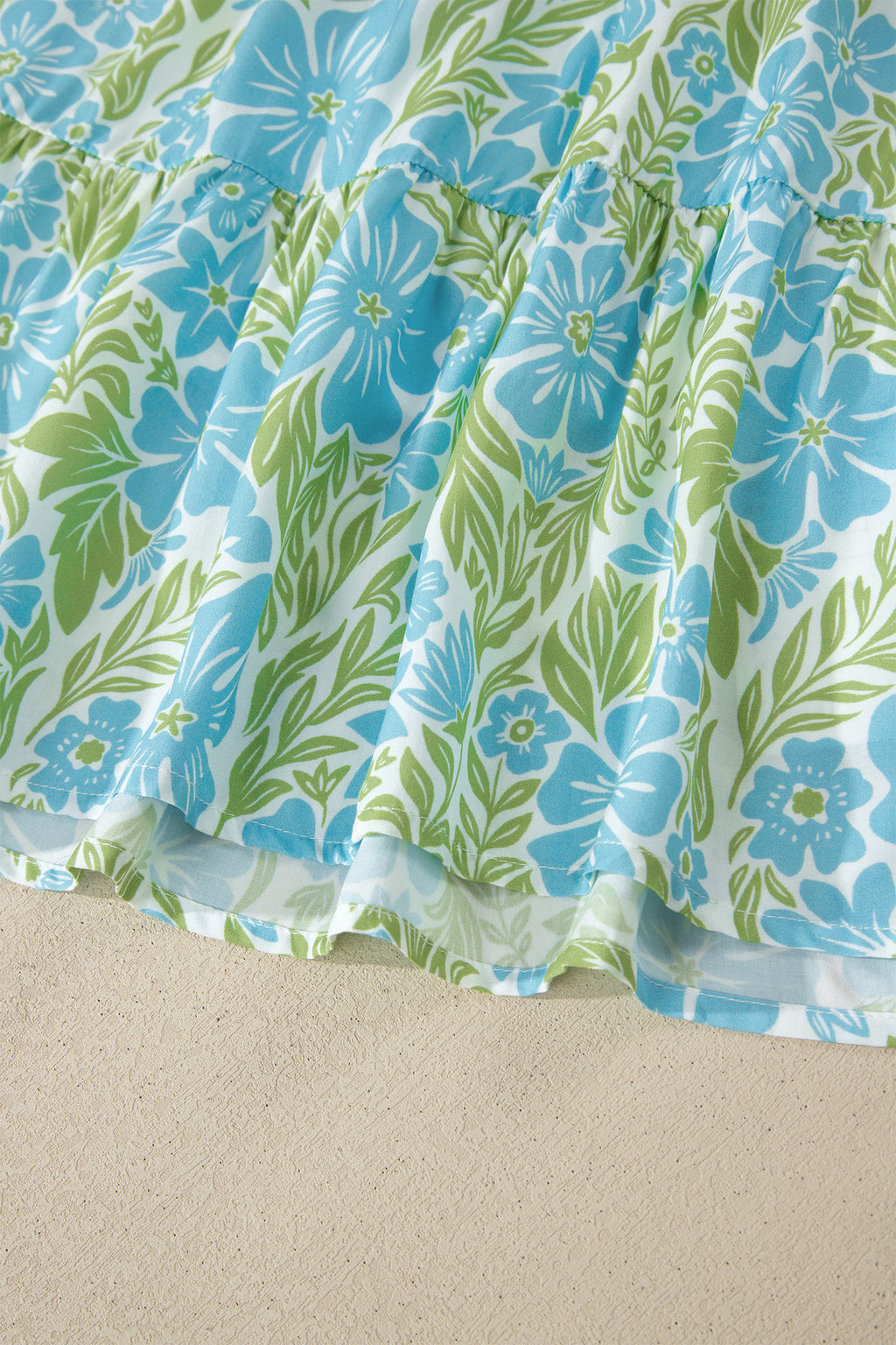Sky Blue Floral High Waist Ruffle Short Sleeve Mini Dress S-XL
