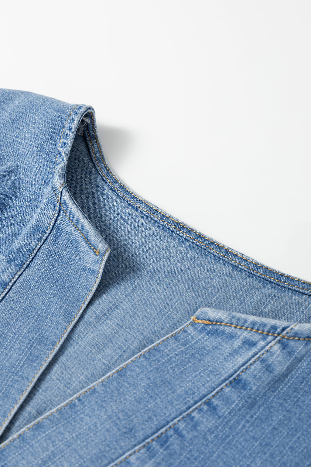 Blue Denim Elastic Waist Short Sleeve Mini Dress S-XL