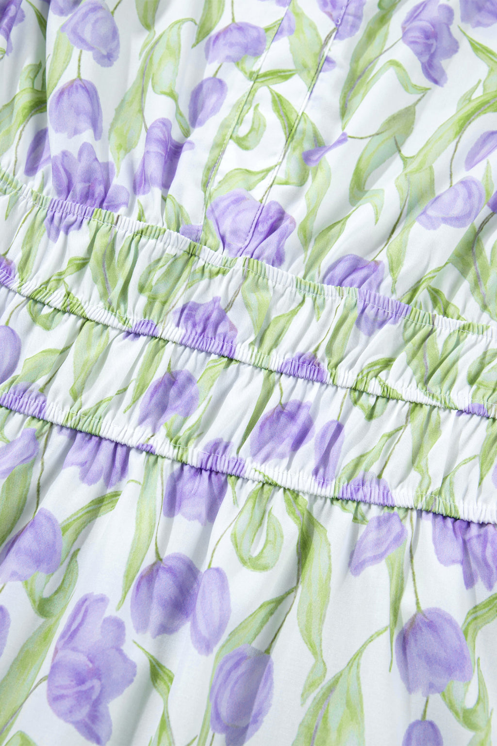 Purple Tulip Floral Print Contrast Trim Flutter Sleeve Midi Dress