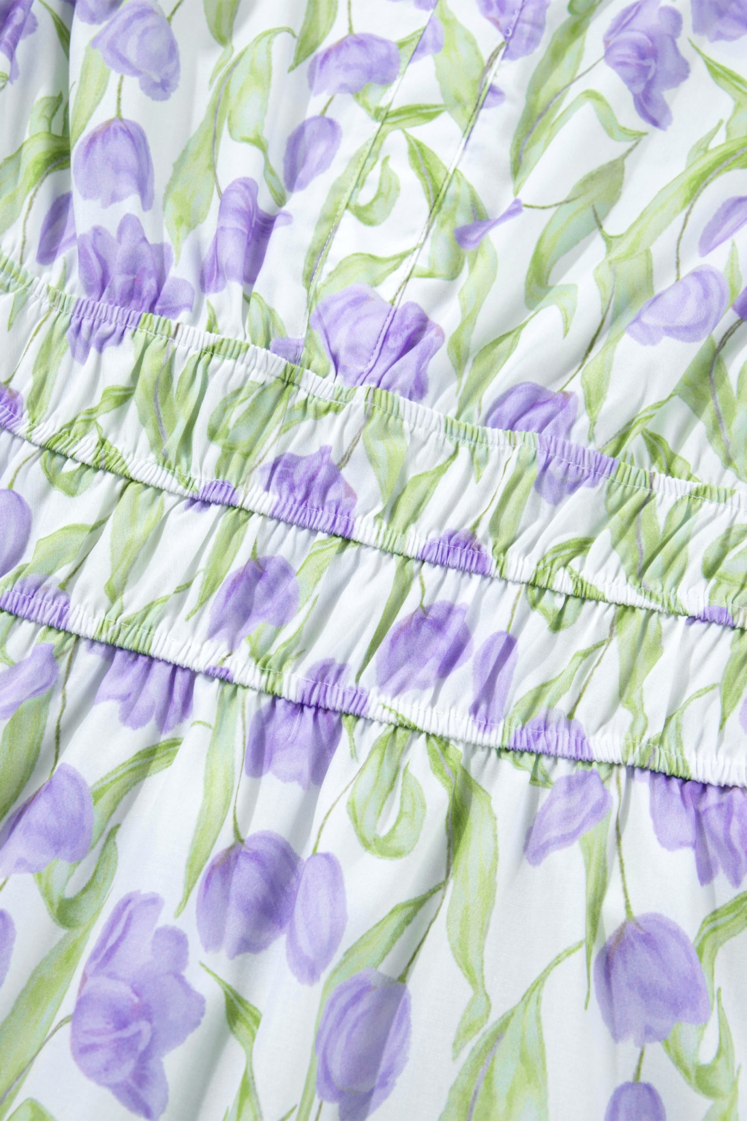 Purple Tulip Floral Print Contrast Trim Flutter Sleeve Midi Dress