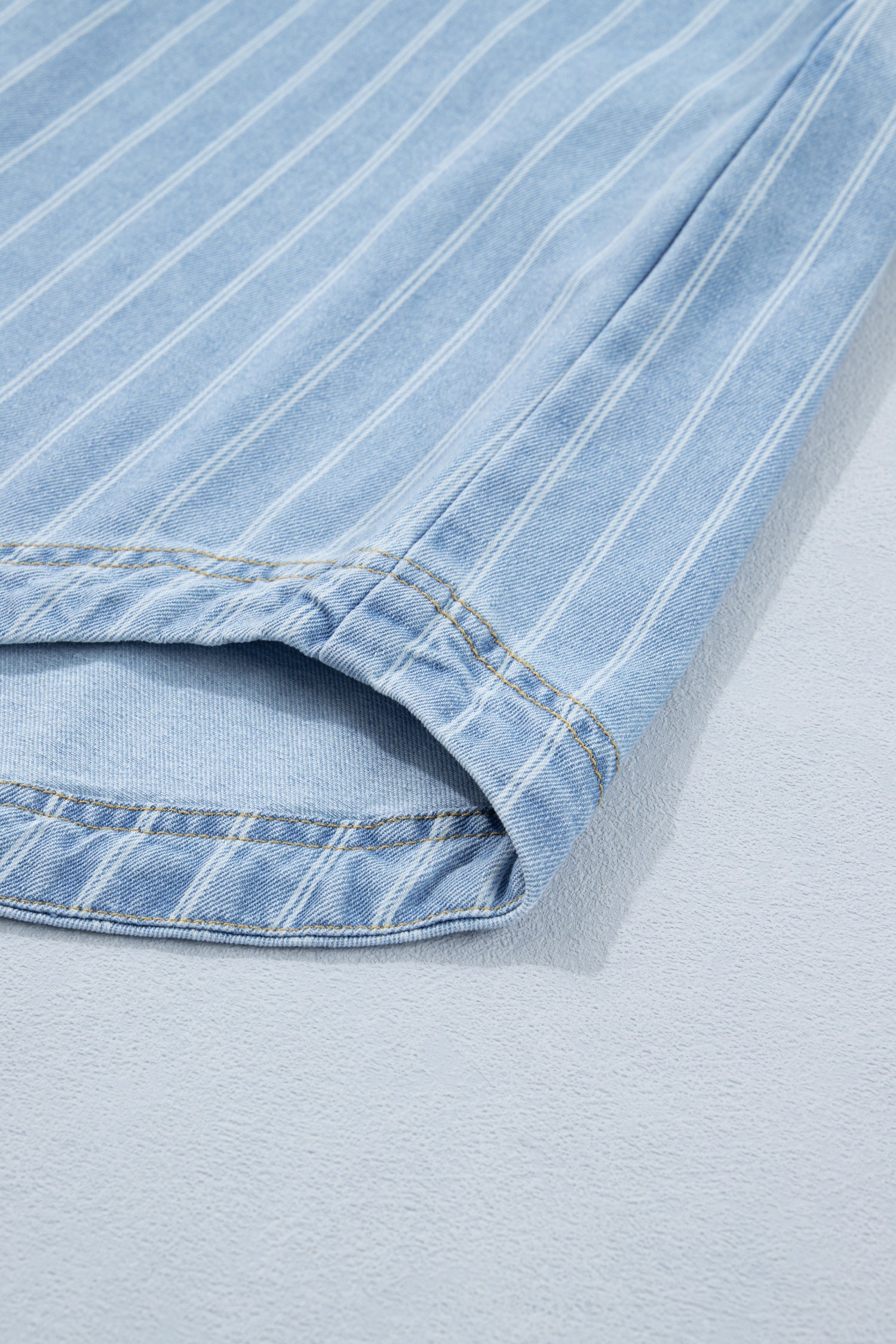 Sky Blue Stripe Buttoned Back T-Shirt Denim Mini Dress S-XL