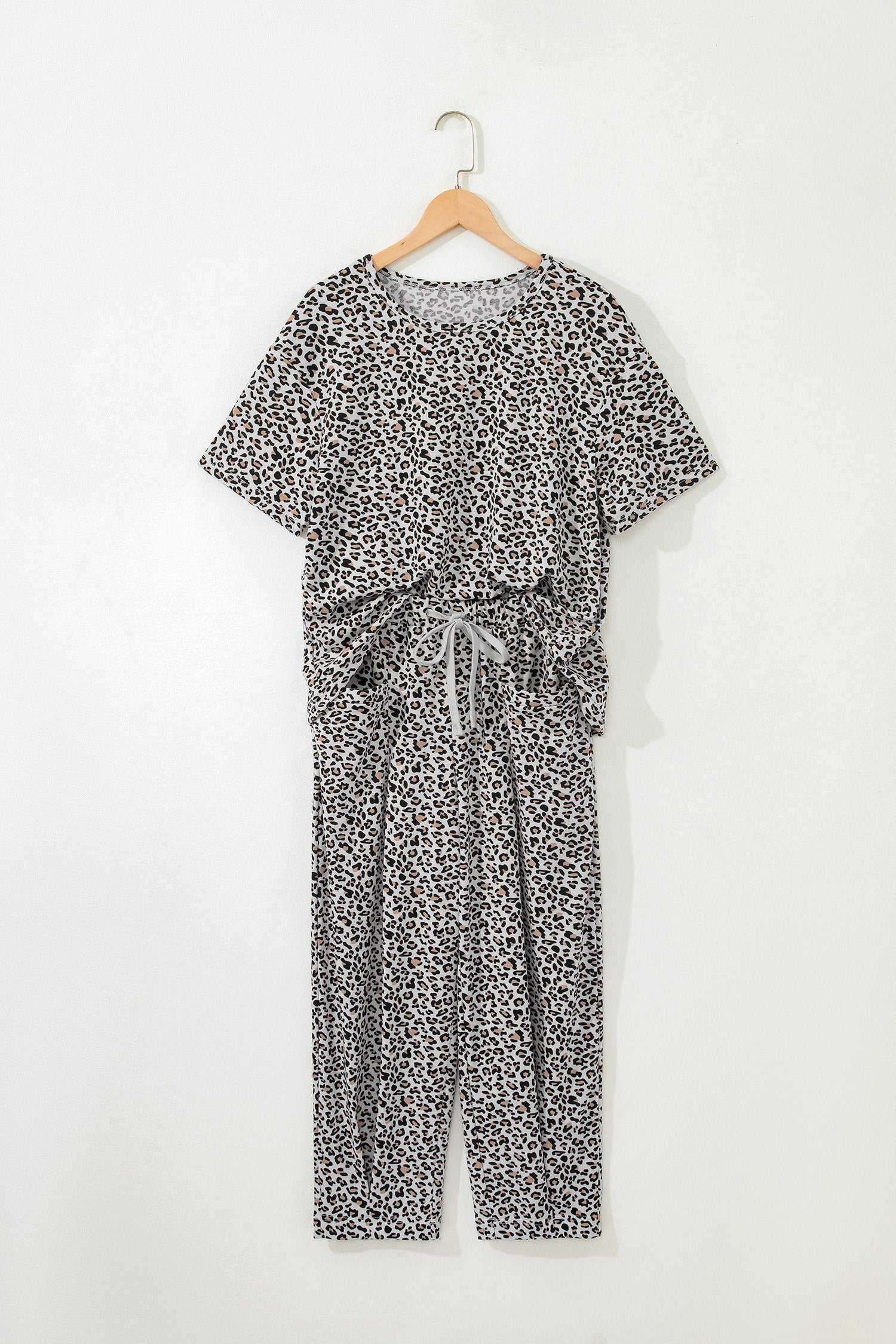 Leopard High-Low Loose Tee & Ankle Length Pants Set | Brown & White | UK 8–22