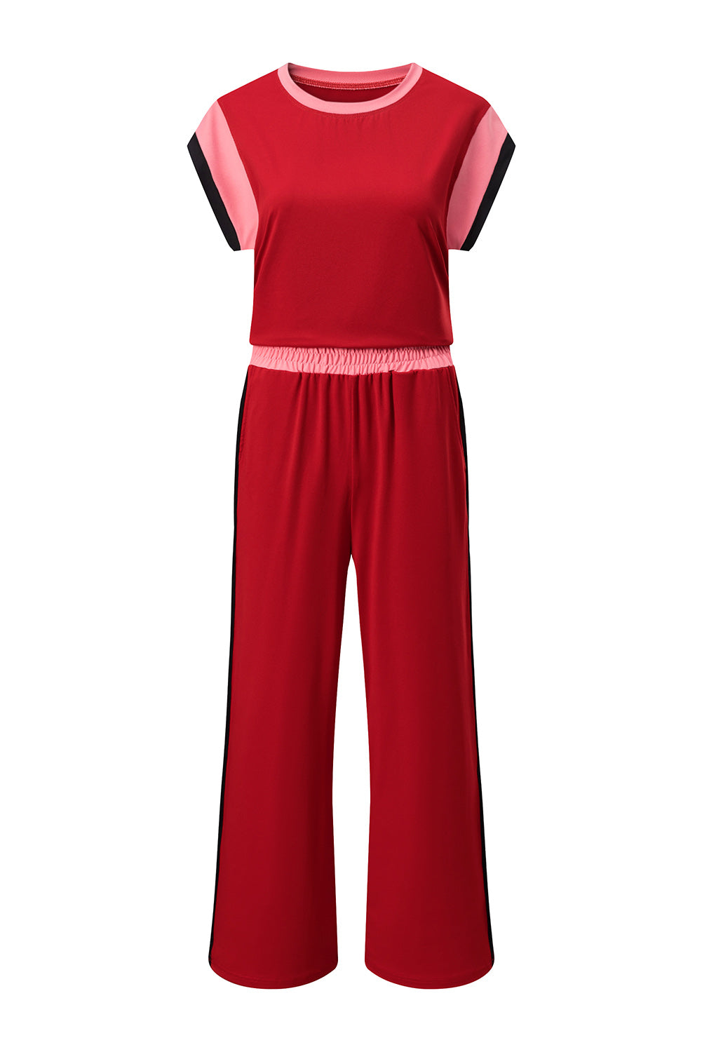 Colour Block Cap Sleeve Tee & Crop Wide Leg Trousers Set | 8 Colours