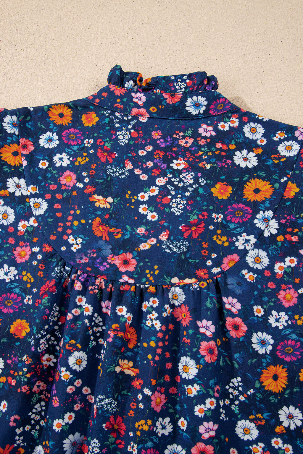Blue Wild Daisy Floral Split Neck Puff Sleeve Mini Dress S-XL