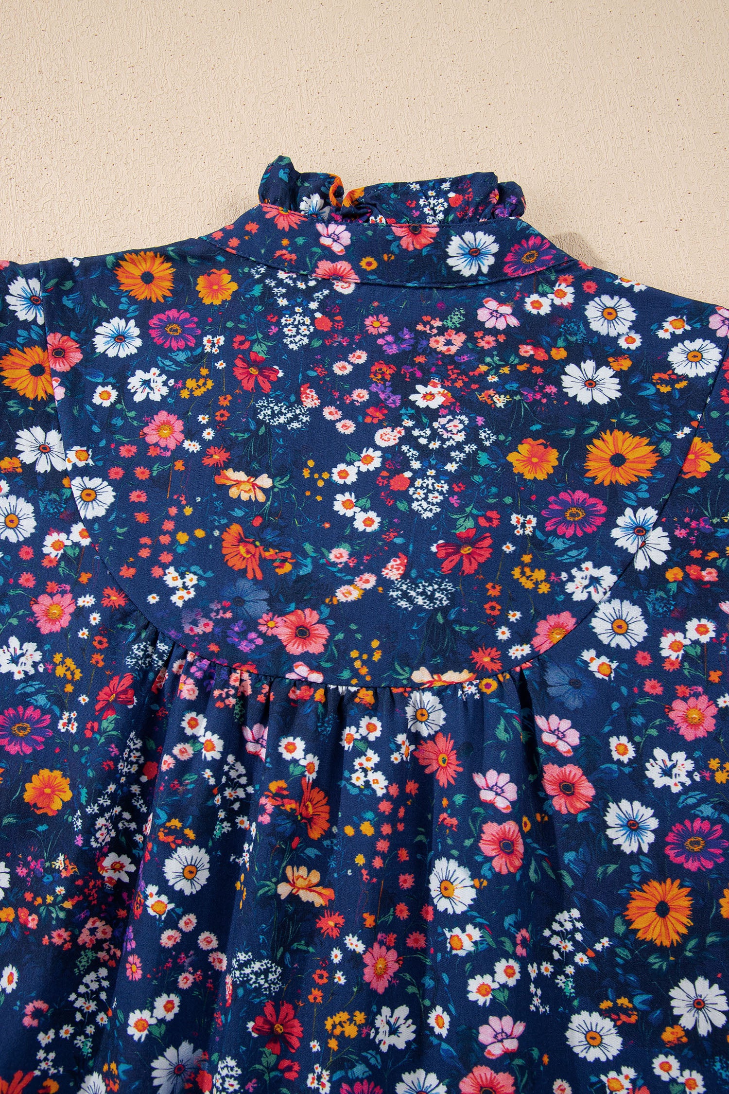 Blue Wild Daisy Floral Split Neck Puff Sleeve Mini Dress S-XL