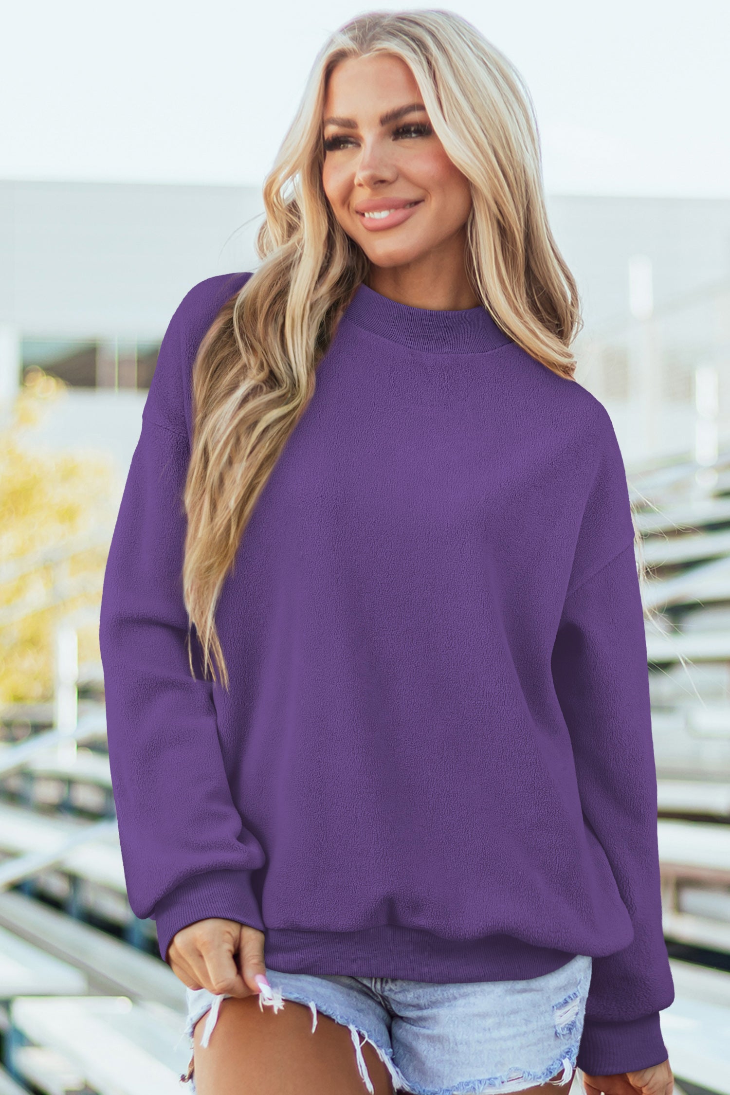 Carrot Oversized Reversible Sweatshirt Drop Shoulder Mock Neck Women S-XL