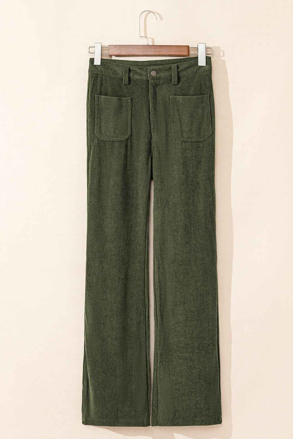 Women's Women's High Waist Corduroy Trousers Square Pockets Green/Brown at LivelyLooks
