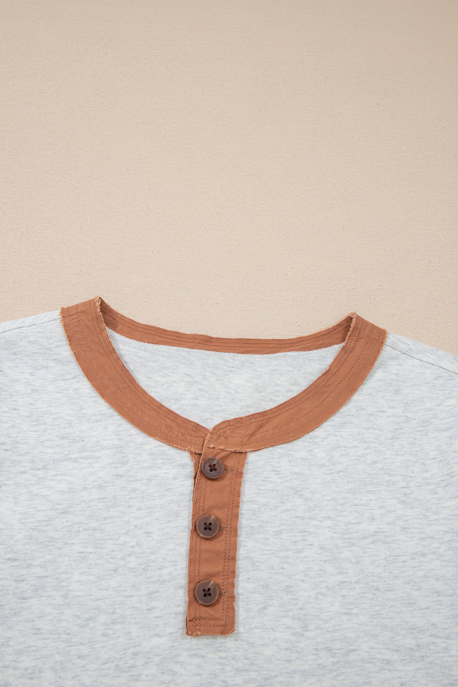 Colour Block Henley Tee Raw Seam Detail Buttoned Mint Green Light Grey Women S-XL