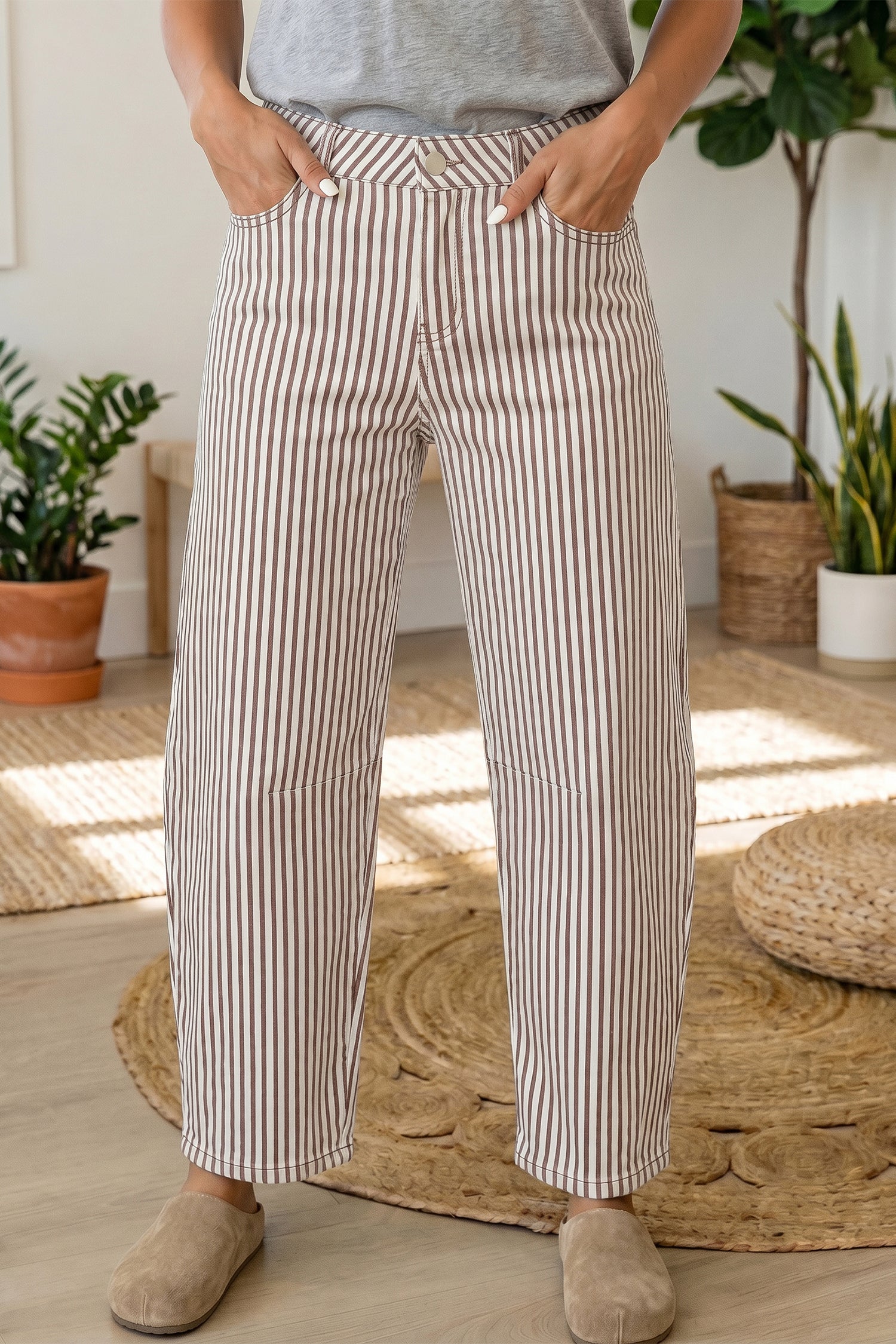 Women's Stripe Casual Barrel Leg Jeans UK 4-16 at LivelyLooks