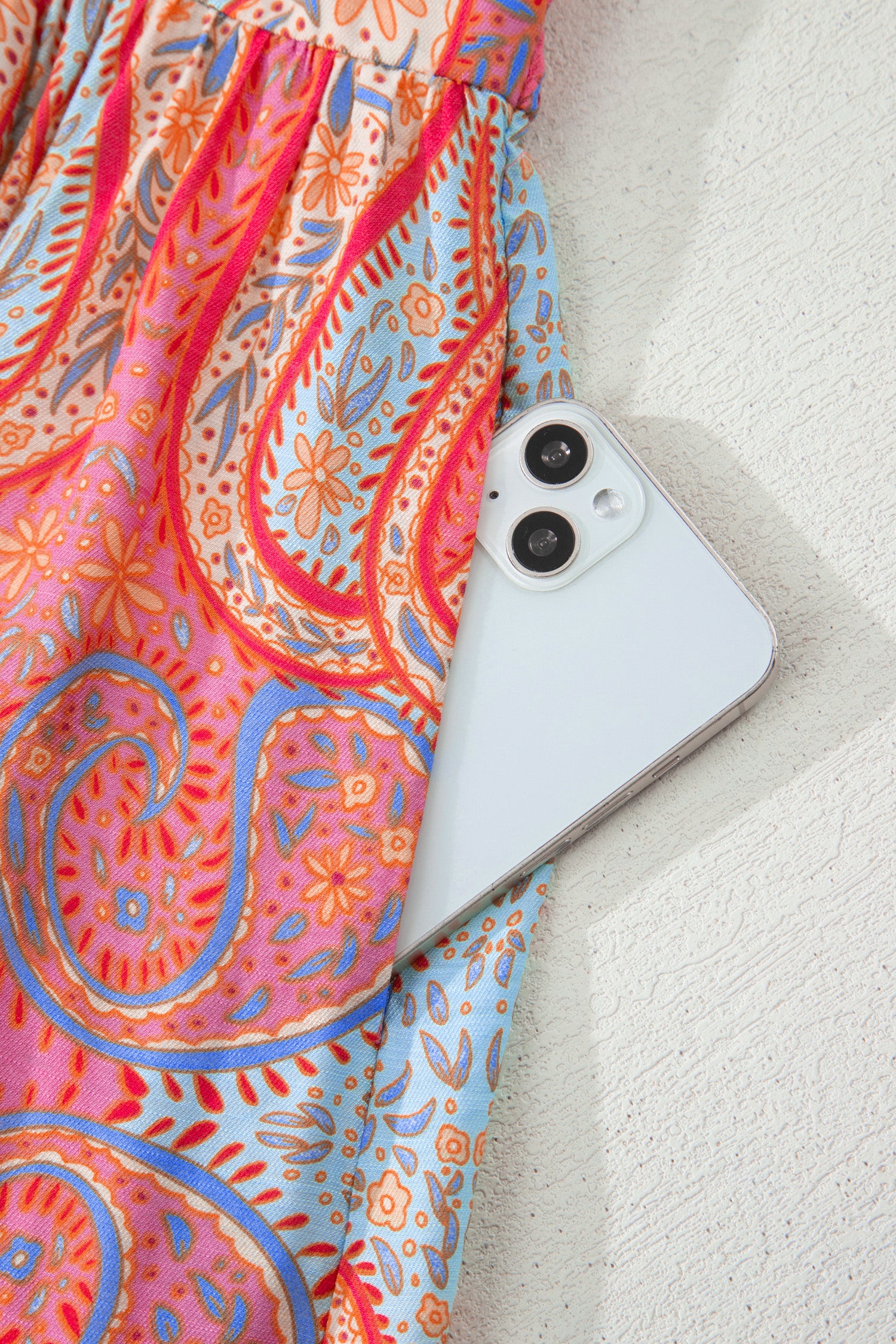 Multicolour Paisley Print V-Neck Flutter Sleeve Boho Maxi Dress