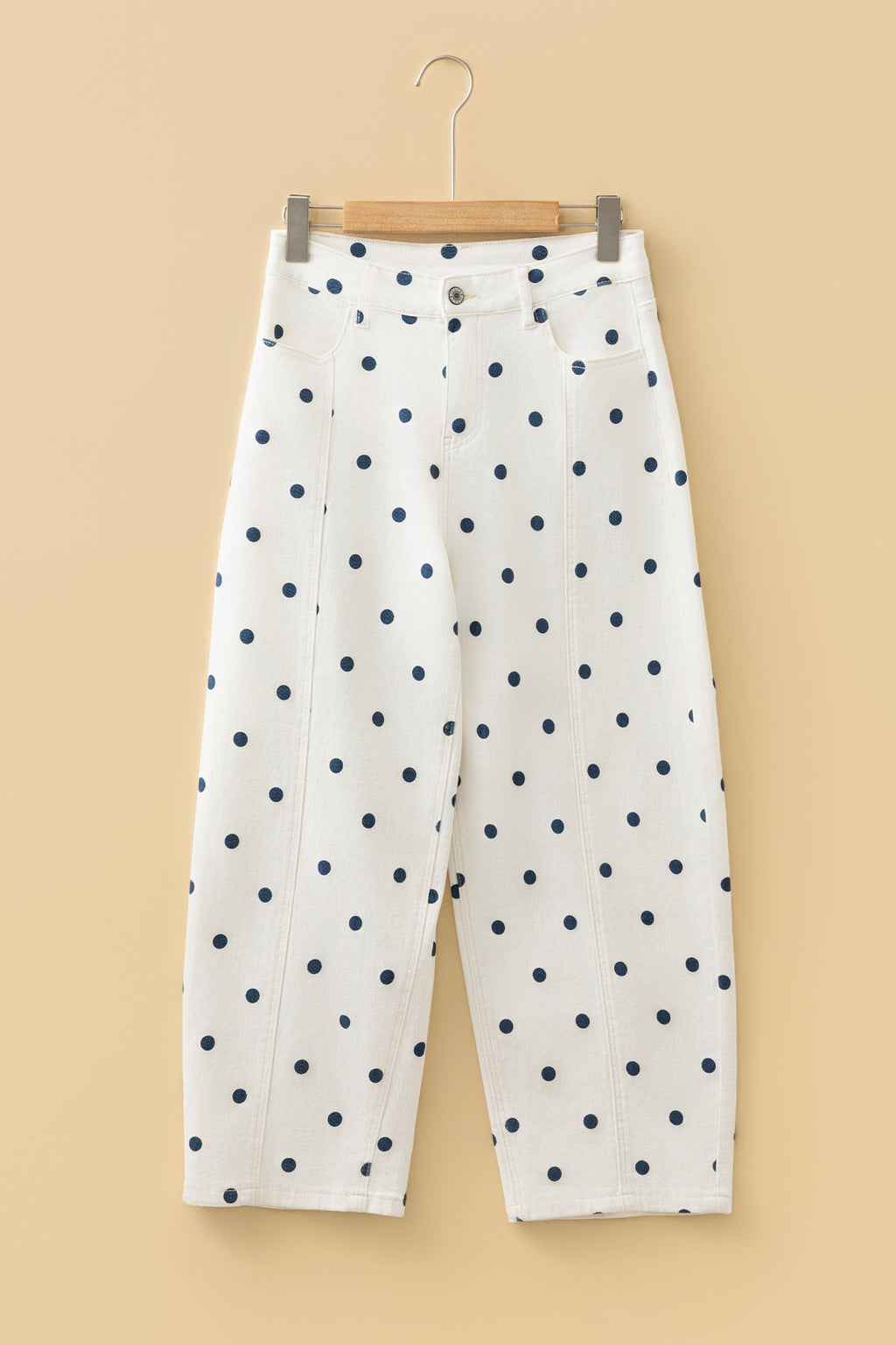 Polka Dot Ankle Length Regular Fit Casual Jeans | Blue & Pink