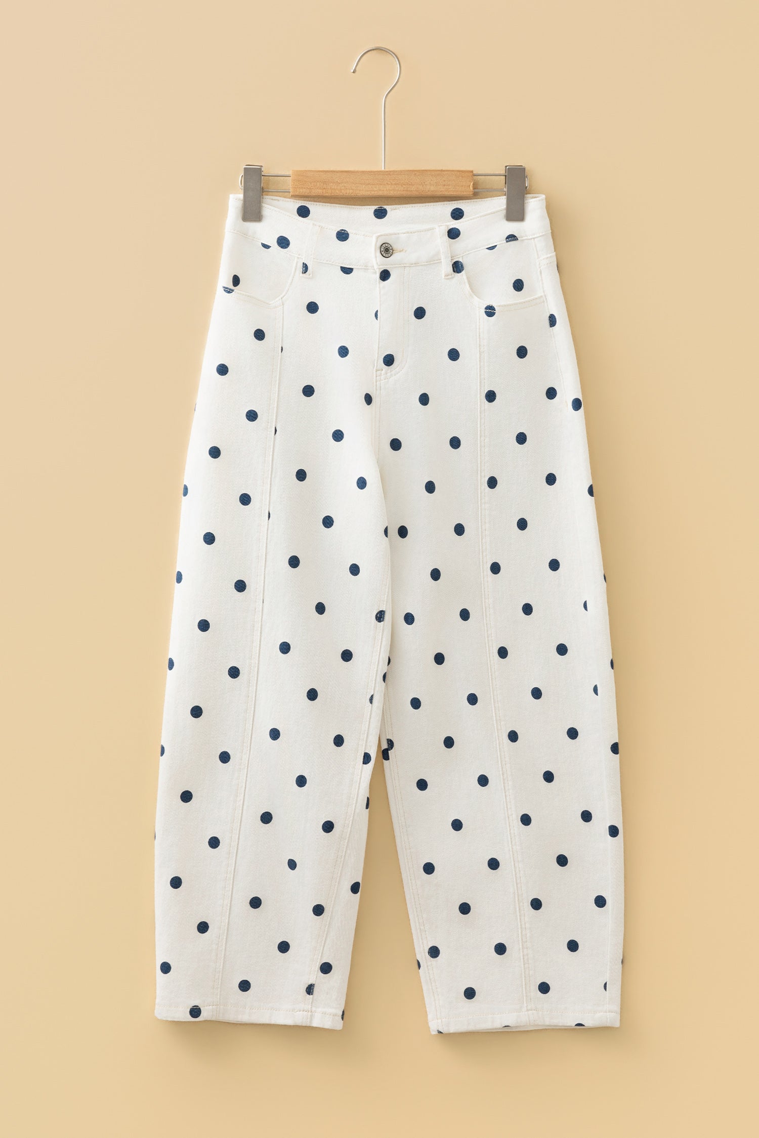 Polka Dot Ankle Length Regular Fit Casual Jeans | Blue & Pink