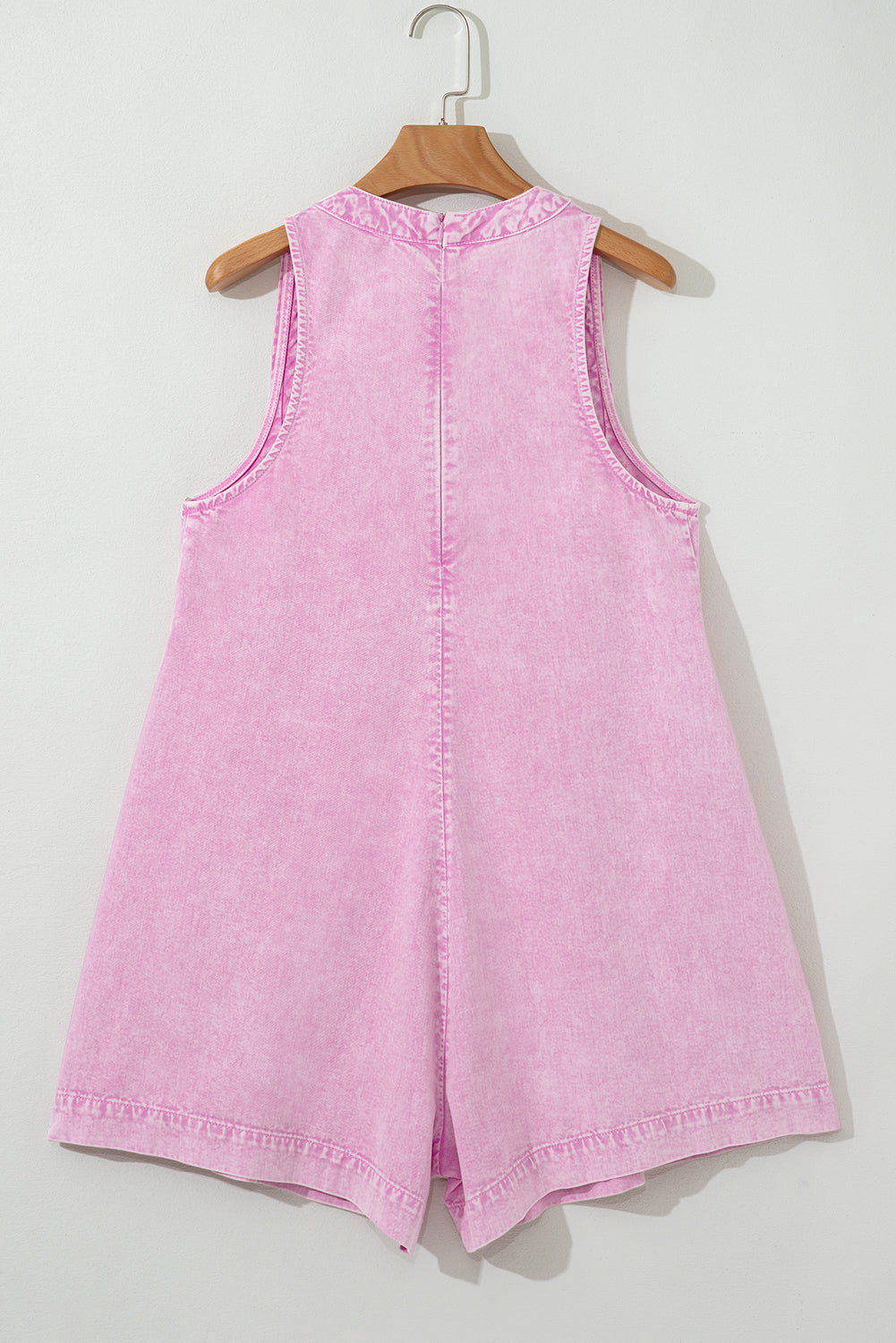 Khaki Mineral Wash Pleated Bust V Neck Sleeveless Denim Romper | UK 8–22