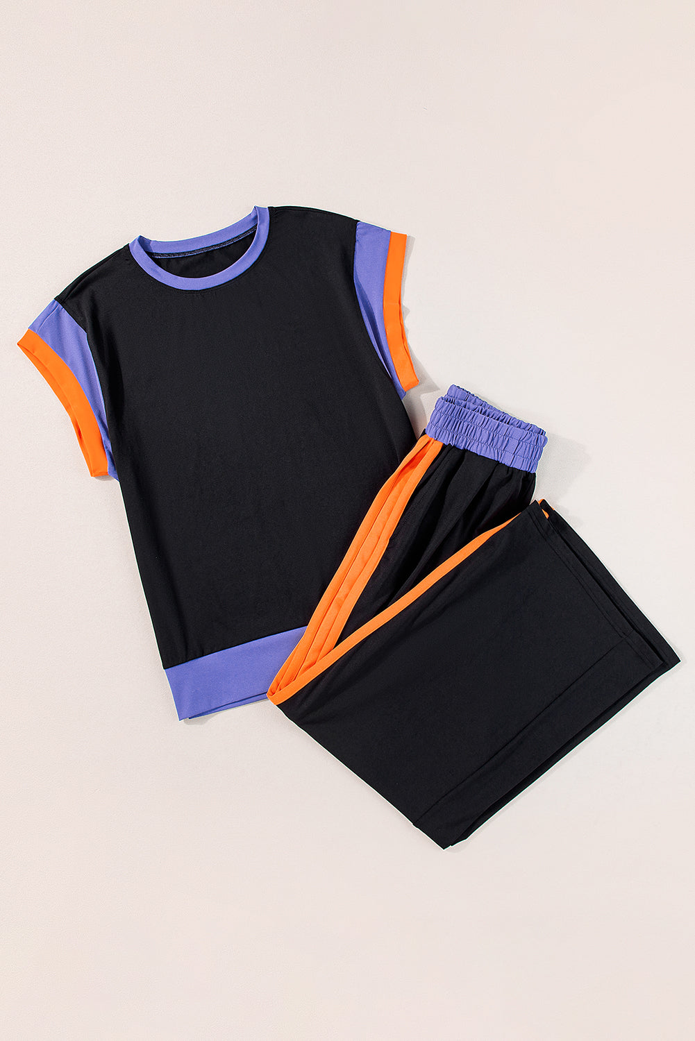 Colour Block Cap Sleeve Tee & Crop Wide Leg Trousers Set | 8 Colours
